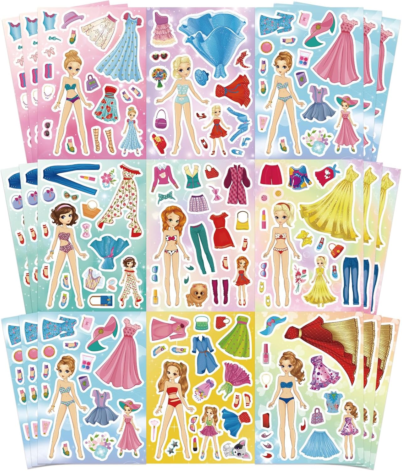 Stickers for Kids, 24 Sheets Dress Up Stickers for Girls, Make Your Own Fairy Princess Sticker, Birthday Party Favor, Classroom Rewards, Art Craft