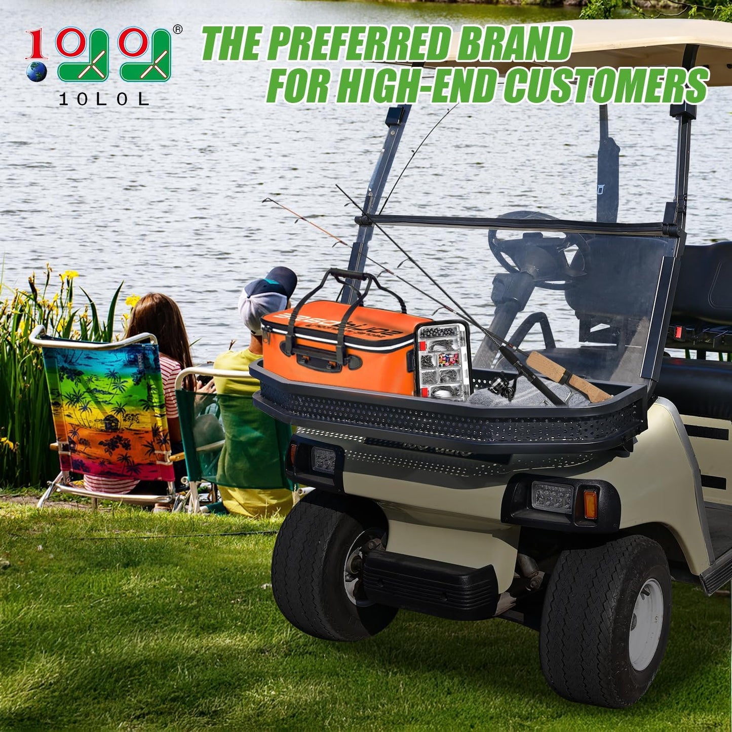 10L0L Golf Cart Front Clay Utility Cargo Basket for Club Car DS Gas & Electric, Heavy-Duty Steel Drop Mesh Storage Rack