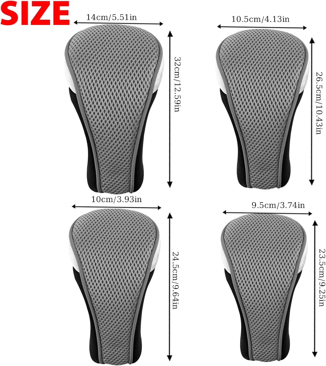 Andux 4pcs/Pack Mesh Golf 460cc Driver Fairway Wood Club Head Covers with Interchangeable No. Tags