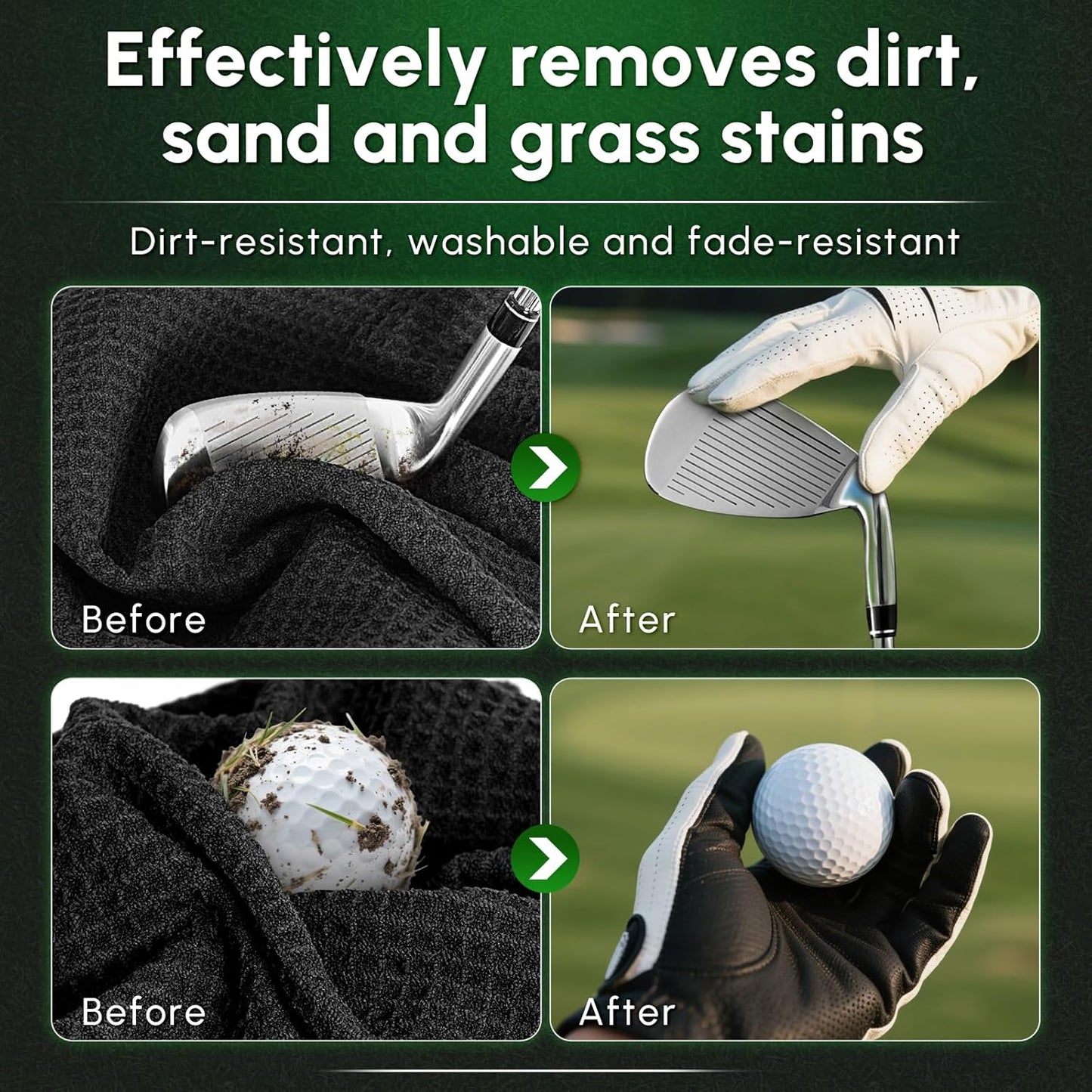 Magnetic Golf Towel 2-Pack, 18x18 Inch Microfiber Waffle Design with Strong Magnet - Golf Towels for Golf Bags/Carts, Quick-Dry & Ultra Absorbent(Black)