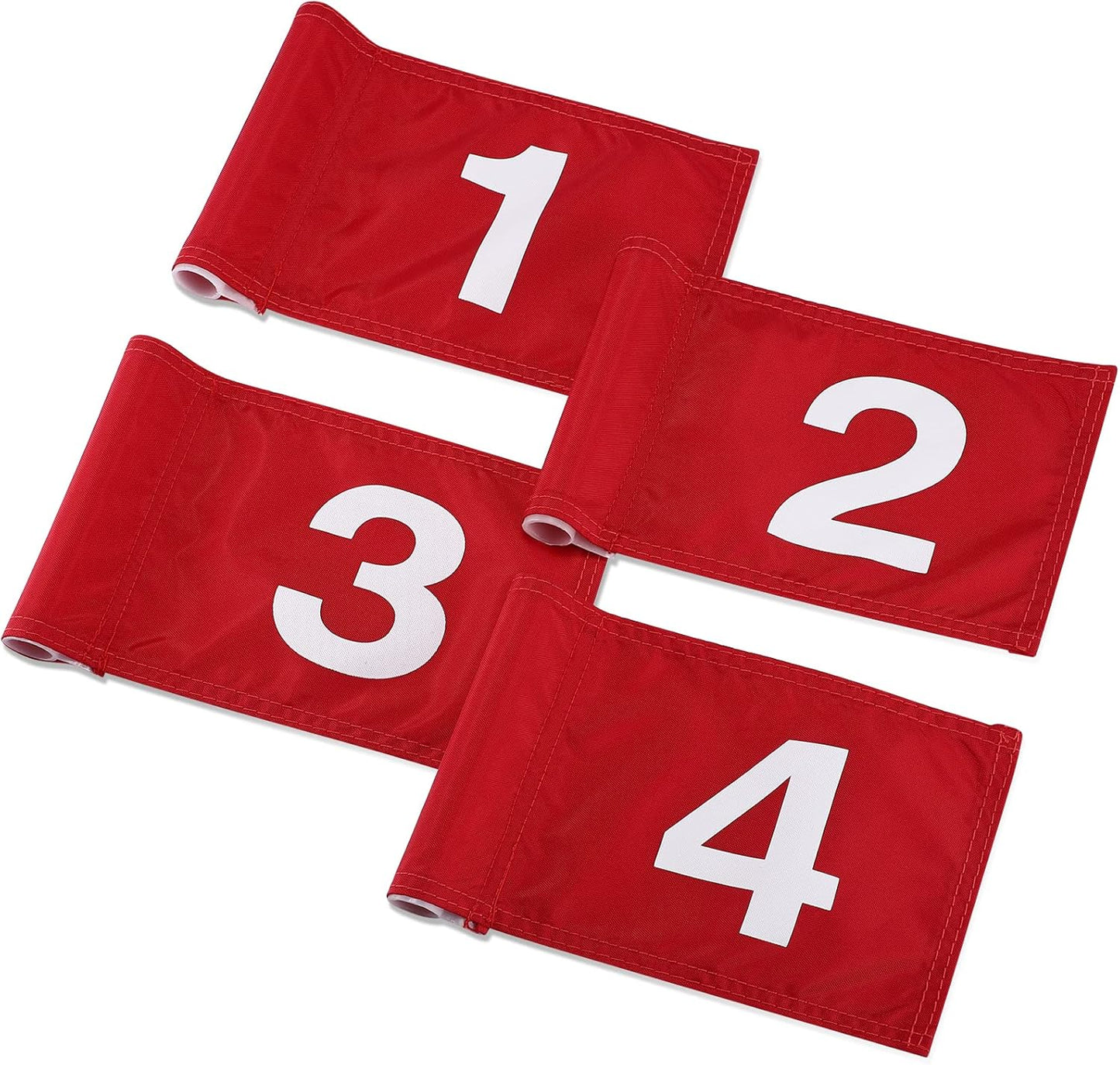 TOBWOLF 4PCS 15x22cm / 5.9x8.7in Golf Flags with Tube Inserted, Portable 420D Nylon Putting Green Golf Flag, Practice Golf Target Flag Training Numbered Putting Golf Pin Flag for Yard Indoor Outdoor