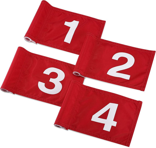 TOBWOLF 4PCS 15x22cm / 5.9x8.7in Golf Flags with Tube Inserted, Portable 420D Nylon Putting Green Golf Flag, Practice Golf Target Flag Training Numbered Putting Golf Pin Flag for Yard Indoor Outdoor