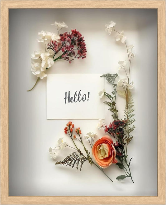 FrameWorks 16" x 20" Original Natural Oak Wooden Shadow Box Frame – Soft Felt Back, Tempered Glass, and Included Elegant White Ball Push Pins