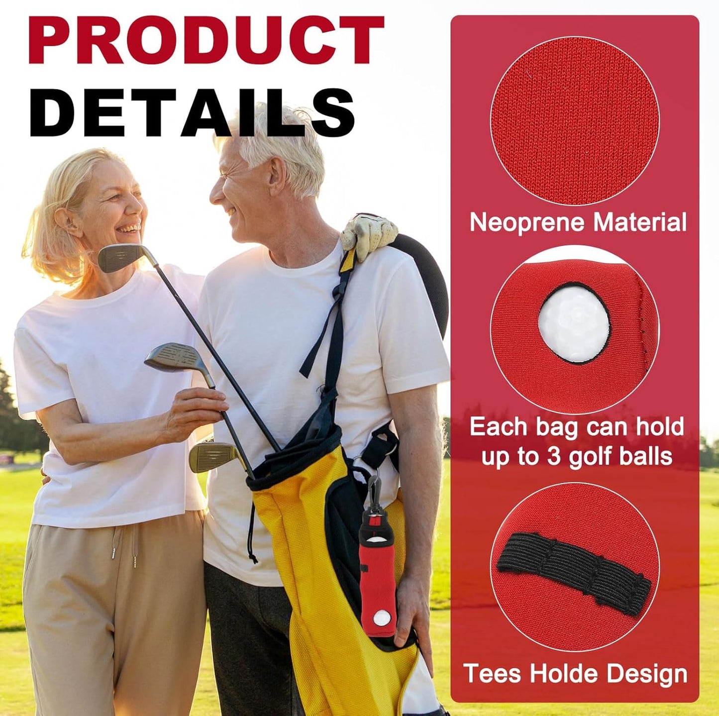 uxcell Golf Ball Carry Bag, Waist-Mounted Storage Bag Neoprene Golf Tee Holder Pouch with Lightweight Hook for Men and Women