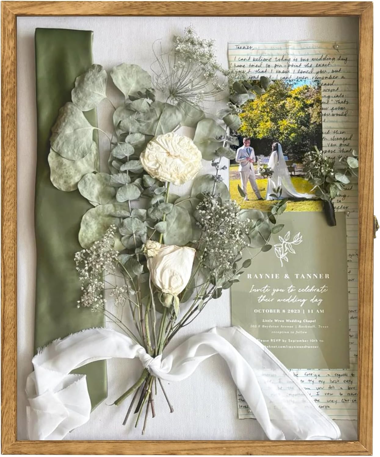 GraduatePro Shadow Box Frame 16x20 Display Case with Linen Back, Real Glass Window Door with Hinge, Picture Frame Wedding Bouquet Memorabilia Medals Photos Memory Box for Keepsakes, Carbonized Brown