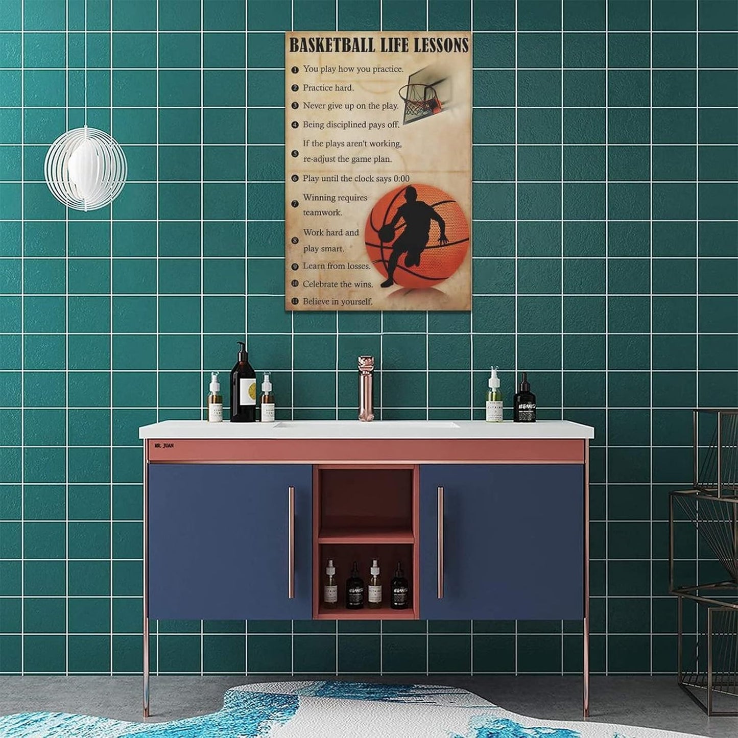 Basketball Life Lessons Wall Art Basketball Pictures Canvas Wall Decor Gifts for Basketball Player Boy Man Motivational Sports Painting Print Artwork Framed for Classroom Boy Room Gym 16"x24"