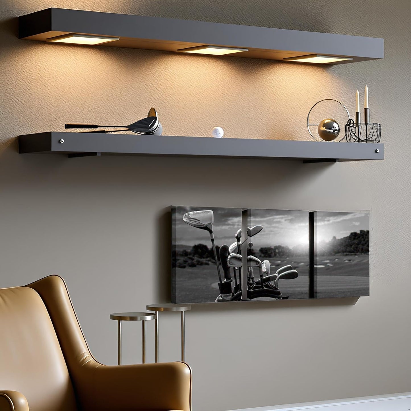 LevvArts 3 Panel Black and White Golf Canvas Wall Art Golf Course at Sunset Landscape Pictures Painting Golfing Sports Artwork Decor for Living Room Gym Ready to Hang (Small)