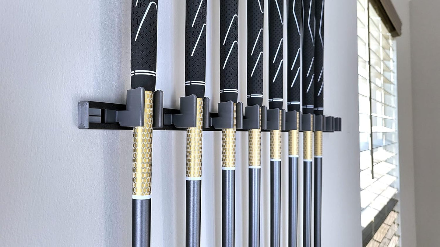 Generic 10 Golf Club Holders on 24" Rack, Wall Display, Wall Hanger, Organizer (Club Grip Up)