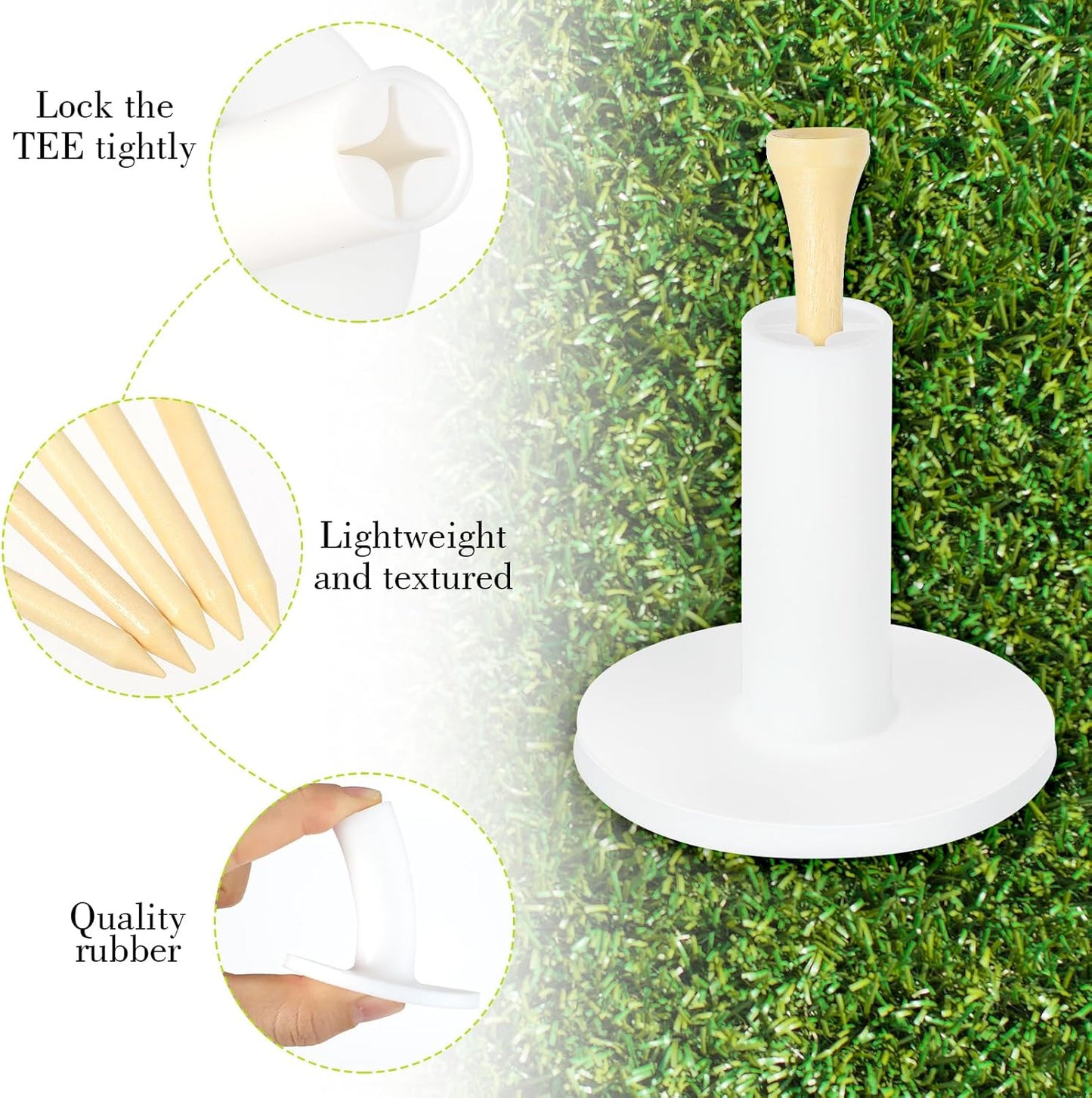 15 Set Golf Rubber Tee Holder Set for Driving Range Golf Practice Mat Indoor Outdoor Size 1.5 Inch (15 Golf Rubber Tee Holders, 15 Bamboo Tees)