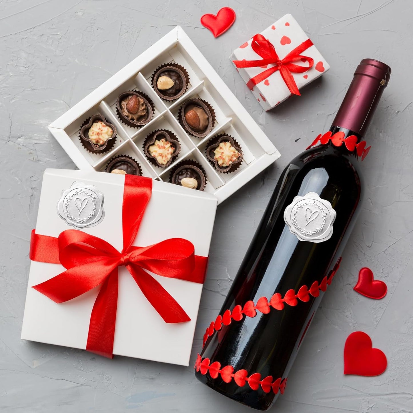 300pcs Silver Embossed Wax Seal Looking Heart Envelope Seals for Wedding Invitations/Greeting Cards/Party Favors, Self-Adhesive