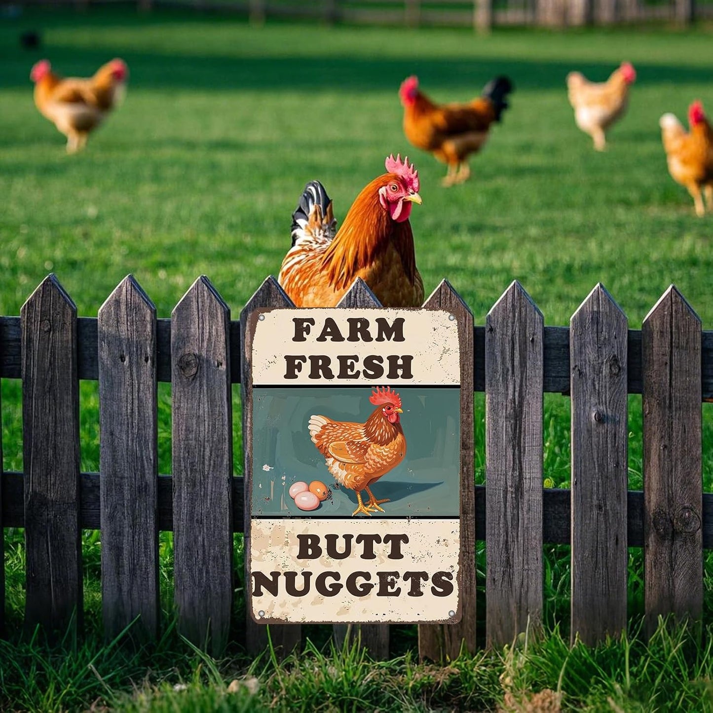 Chicken Coop Sign Farm Fresh Butt Nuggets Tin Sign Plaque Metal Poster 12x8 Inch Wall Decor