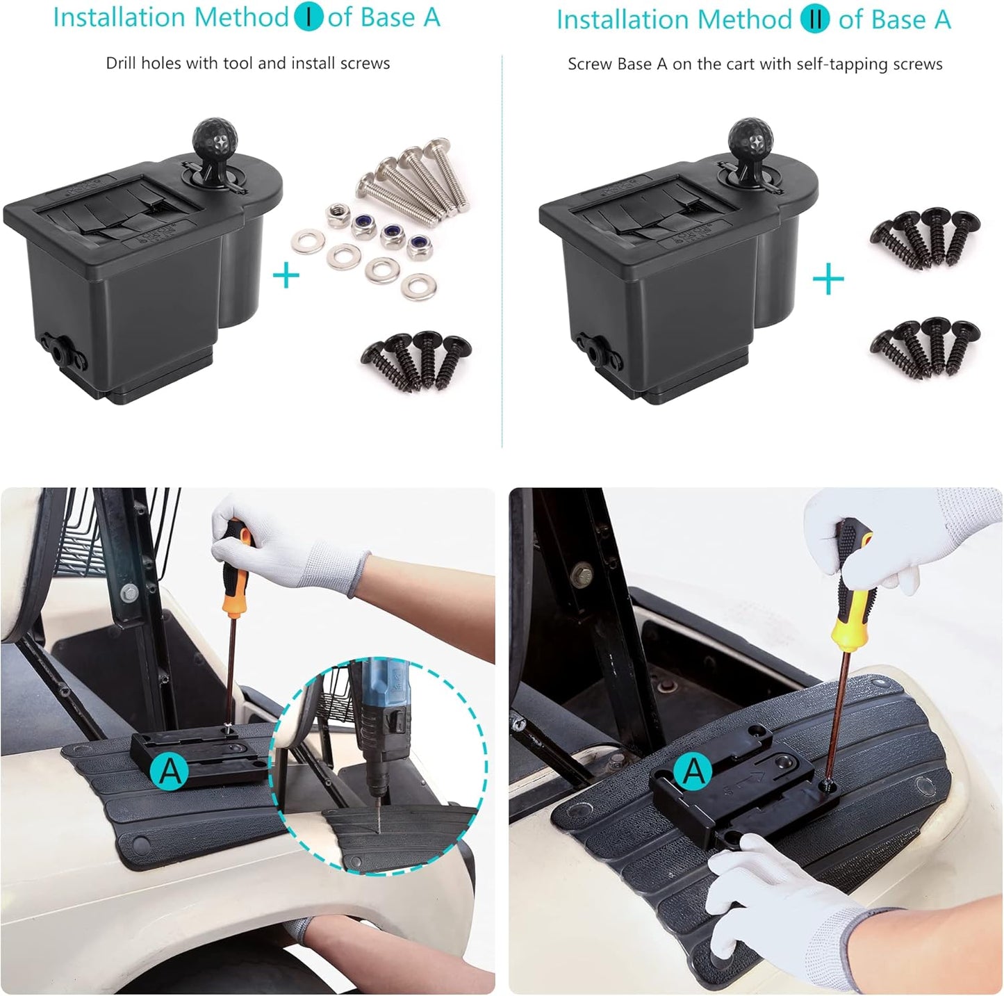 10L0L Golf Cart Ball and Golf Club Head Cleaner/Washer 2-in-1 with Universal Bracket-Removable-Fits EZGO TXT RXV & Club Car DS Precedent & Yamaha Models