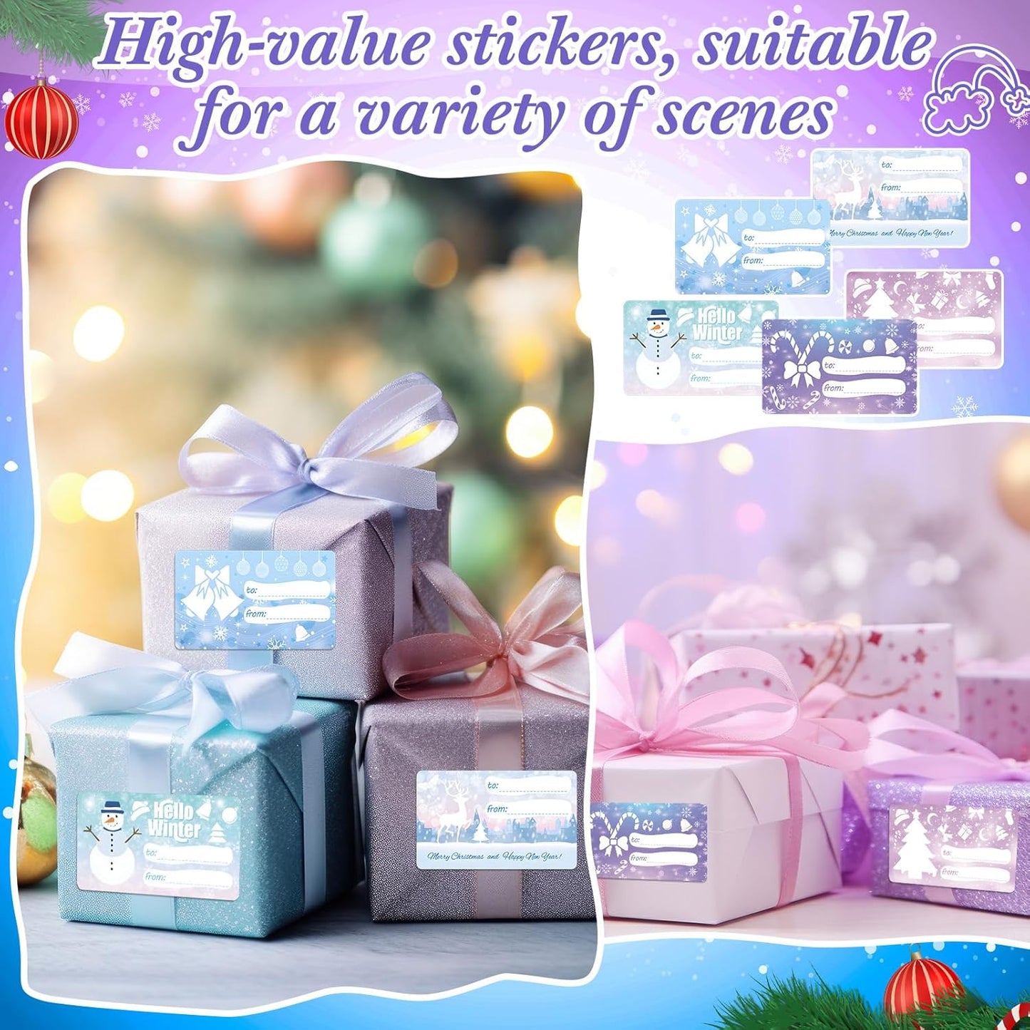 Outus 500 Pieces Christmas Tags Self Adhesive Gift Tags for Xmas Presents Christmas Name Labels Stickers for Wrapping Paper Festival Birthday Holiday Decor(Warm Style,2.76 x 1.57 Inch)