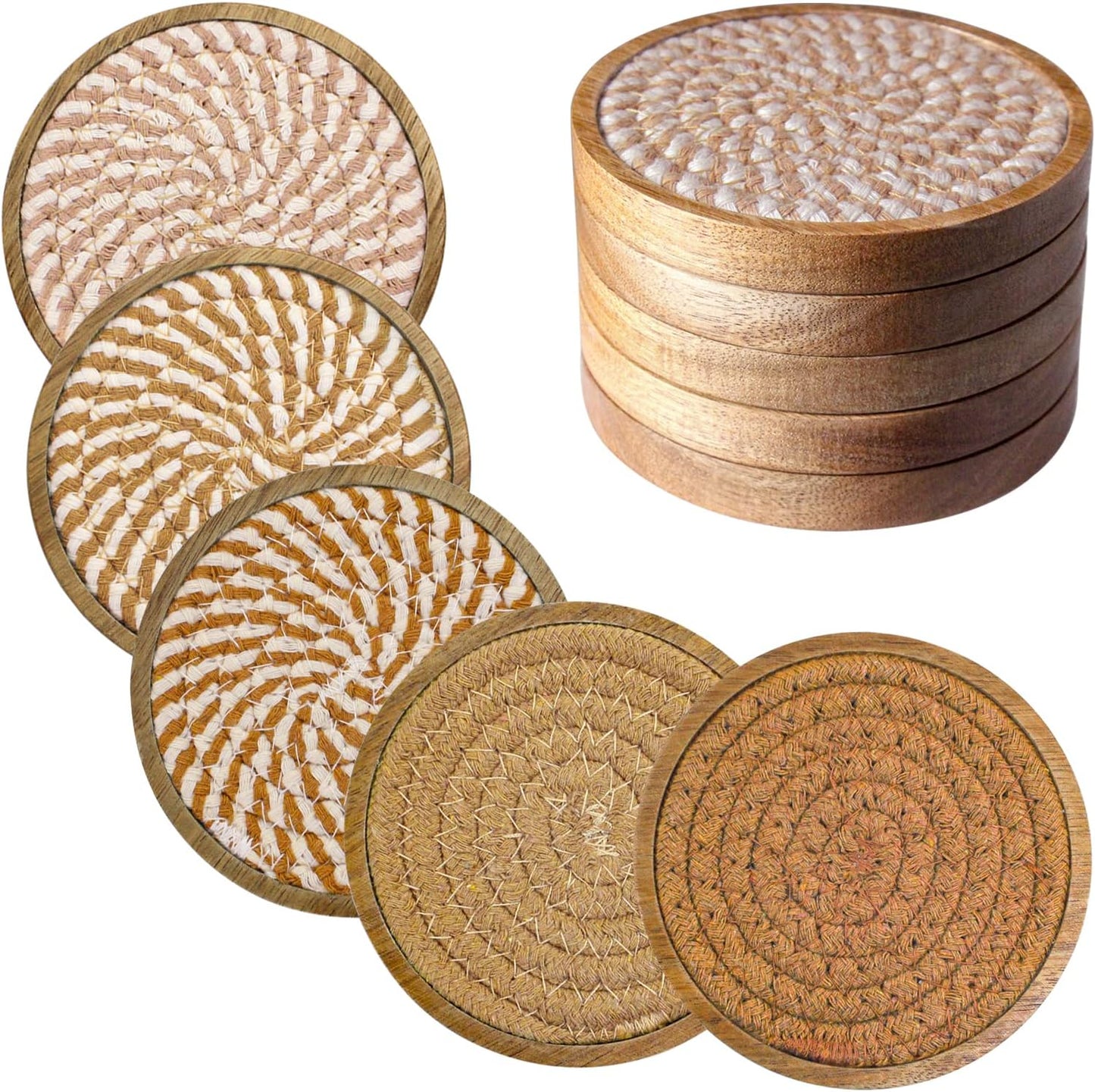 5 Pack Coasters for Drinks Absorbent, 4.3 inches Cork Coasters for Coffee Tables, Wooden Drink Coasters for Table Protection, Cute Coasters for Kitchen, Farmhouse, Bar, and Office (Brown Series)