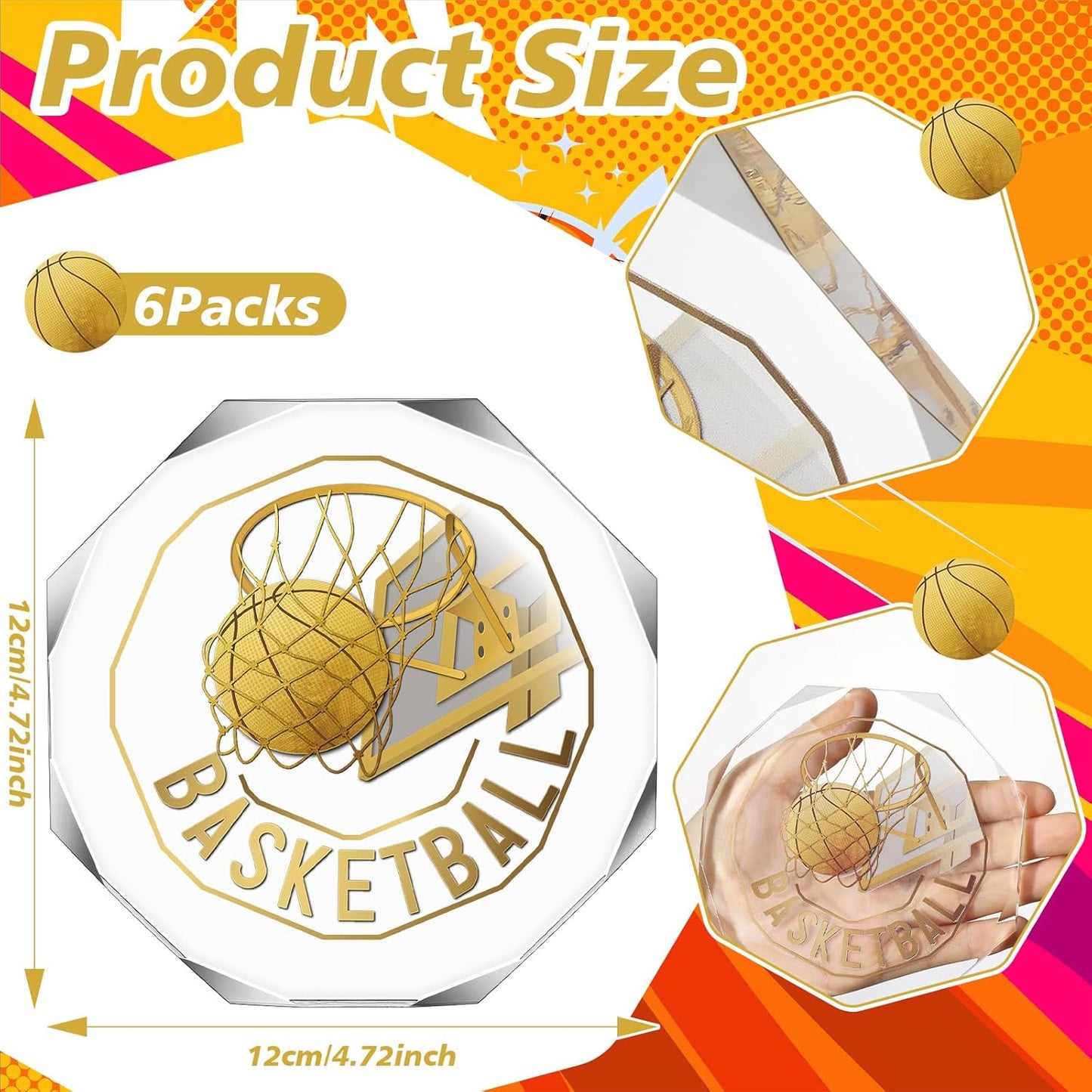 6 Pack Sports Trophy Acrylic Award Medals 4.72 x 4.72 Inch Sports Contest Trophies Bulk Plaques Team Prize Gift Trophies for Competition