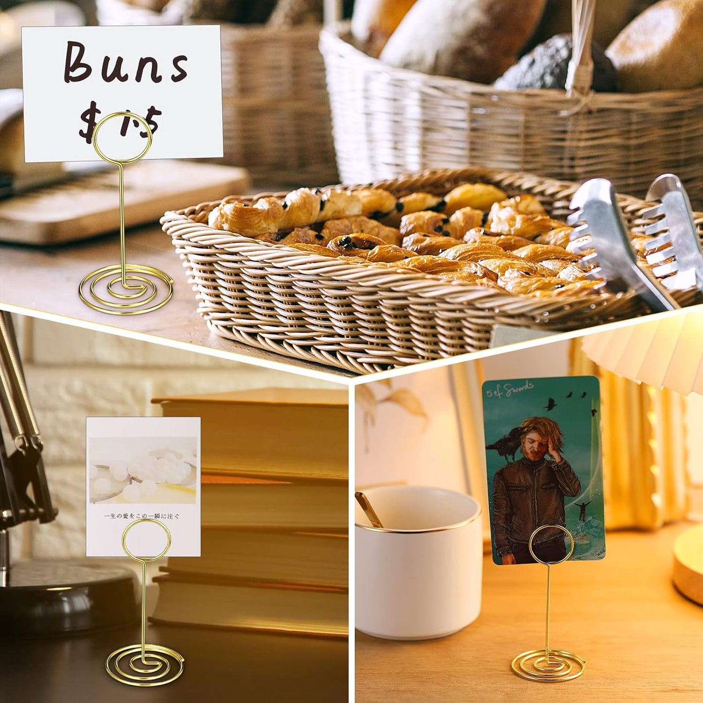 TecUnite 48 Pieces 3.35 Inch Table Number Holder Place Card Photo Holder Picture Name Menu Clips Memo Cards Stand for Wedding Reception Anniversary Birthday Party Centerpieces (Gold)