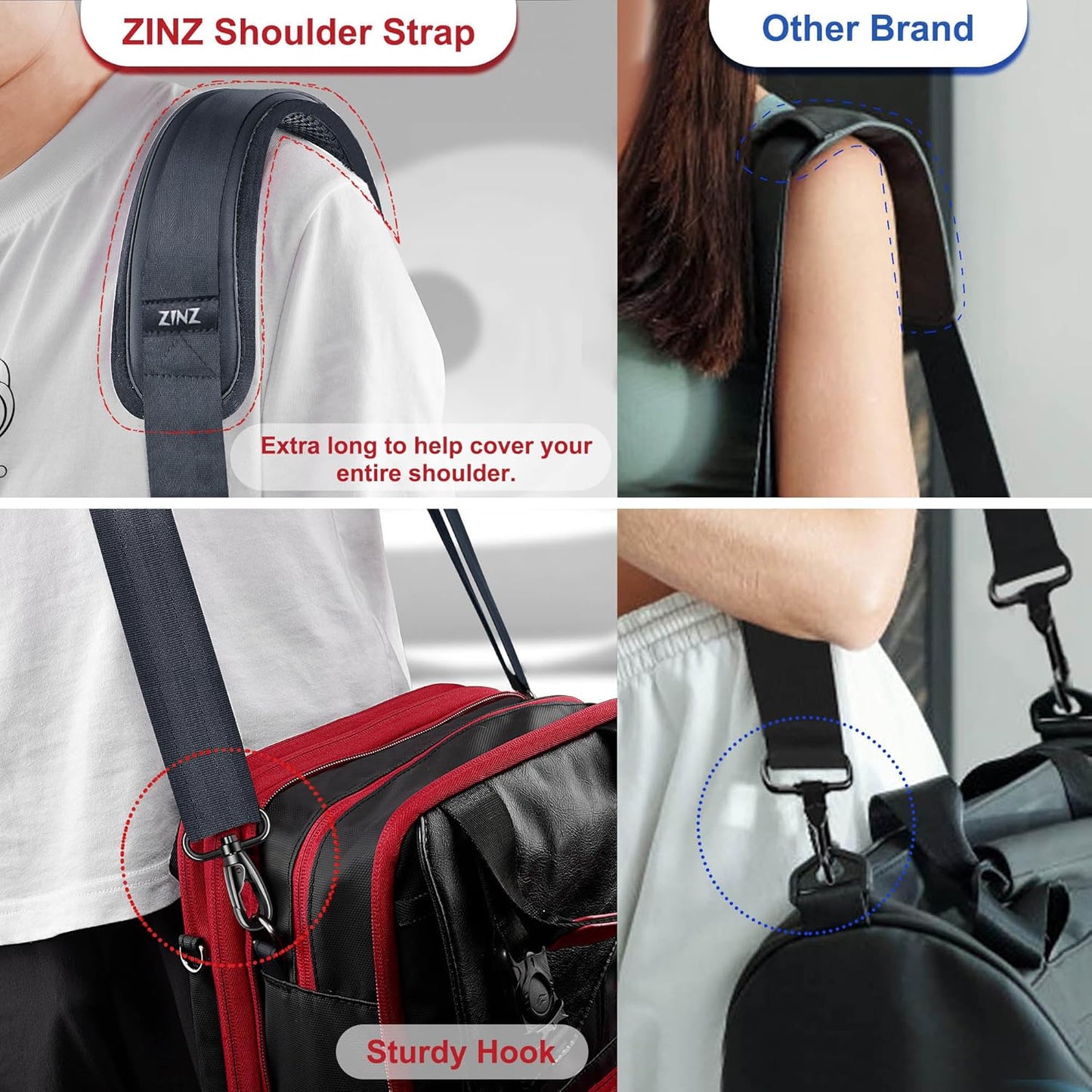 ZINZ 79.5" Universal Strap with Ultra-Thick Fixed Breathable Pad - Adjustable Heavy-Duty Shoulder Strap for Laptop, Crossbody, Luggage, Gym, Camera Bag and More - D01G01
