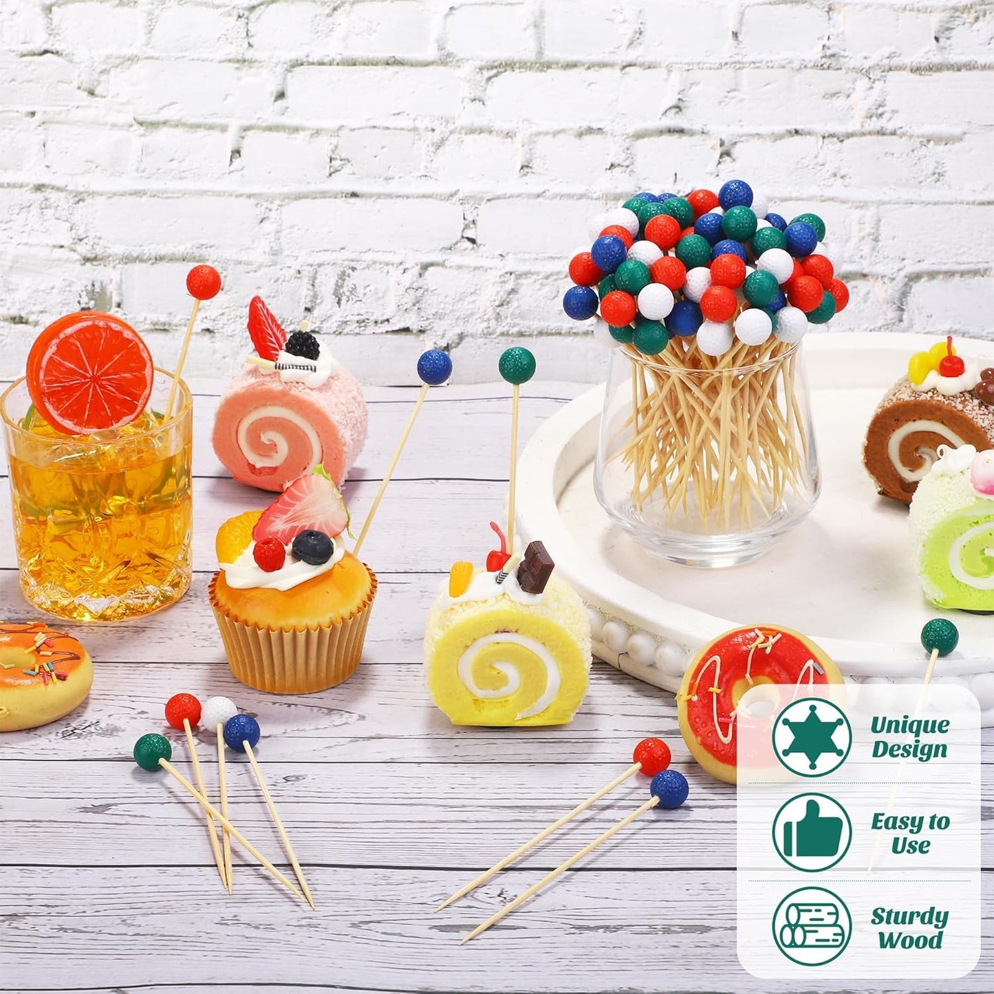 Aodaer 100 Pieces Golf Toothpicks 4.72 Inch Golf Skewers Golf Cocktail Picks Golf Fruit Picks Decorative Toothpicks for Appetizers Cocktail Garnish Sports Party Supplies, Multicolor