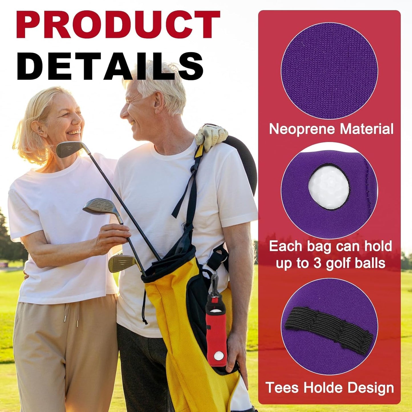 uxcell Golf Ball Carry Bag, Waist-Mounted Storage Bag Neoprene Golf Tee Holder Pouch with Lightweight Hook for Men and Women