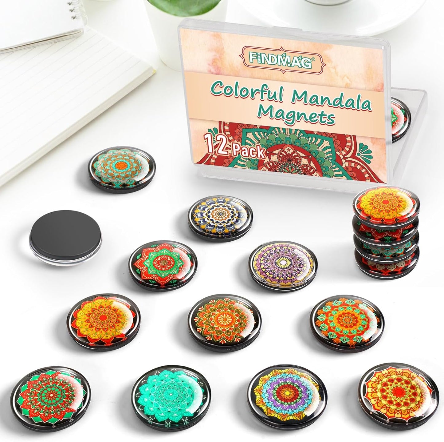 FINDMAG 12 Pcs Glass Fridge Magnets Sticker, Cute Refrigerator Magnet, Small Whiteboard Magnets, Strong Fridge Magnets for Classroom, Kitchen, Office, Home and Cabinet