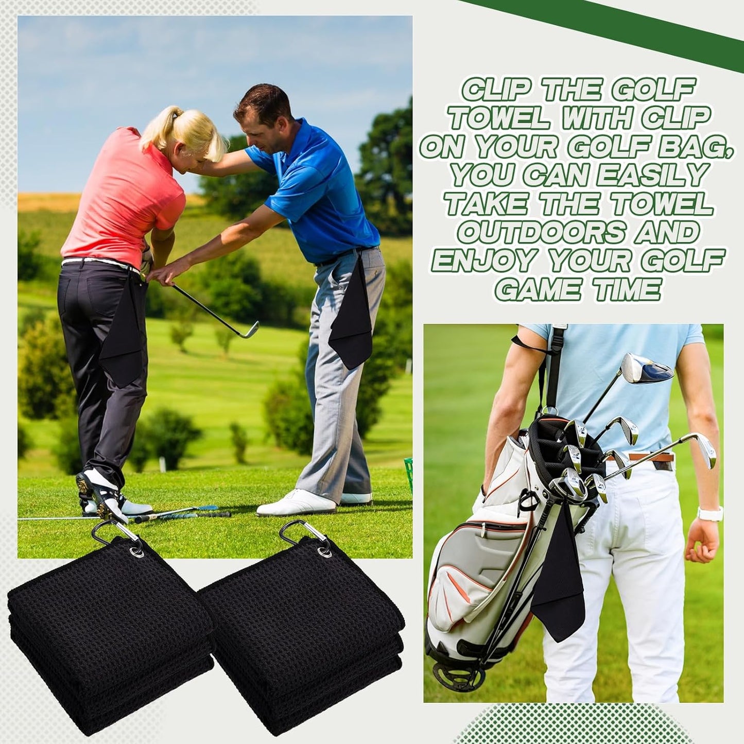 Batiyeer 12 Pcs Golf Towel Bulk for Golf Bags 16'' x 16'' Microfiber Fabric Towel with Clip Waffle Pattern, Fitness, Camping, Hiking, Yoga