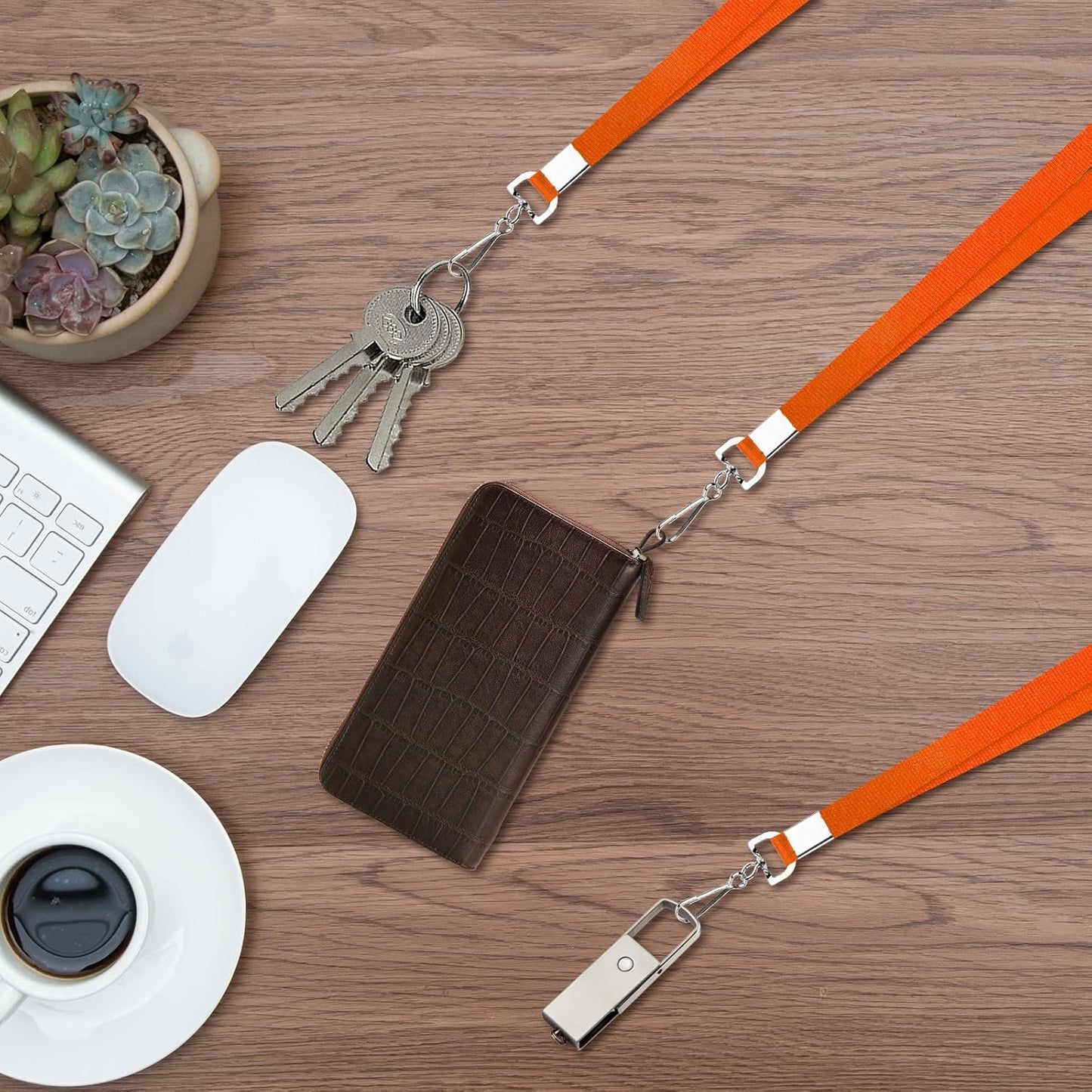 50 Pack Orange Flat Lanyard for ID Badge Holder with Swivel Hook and Badge Clip