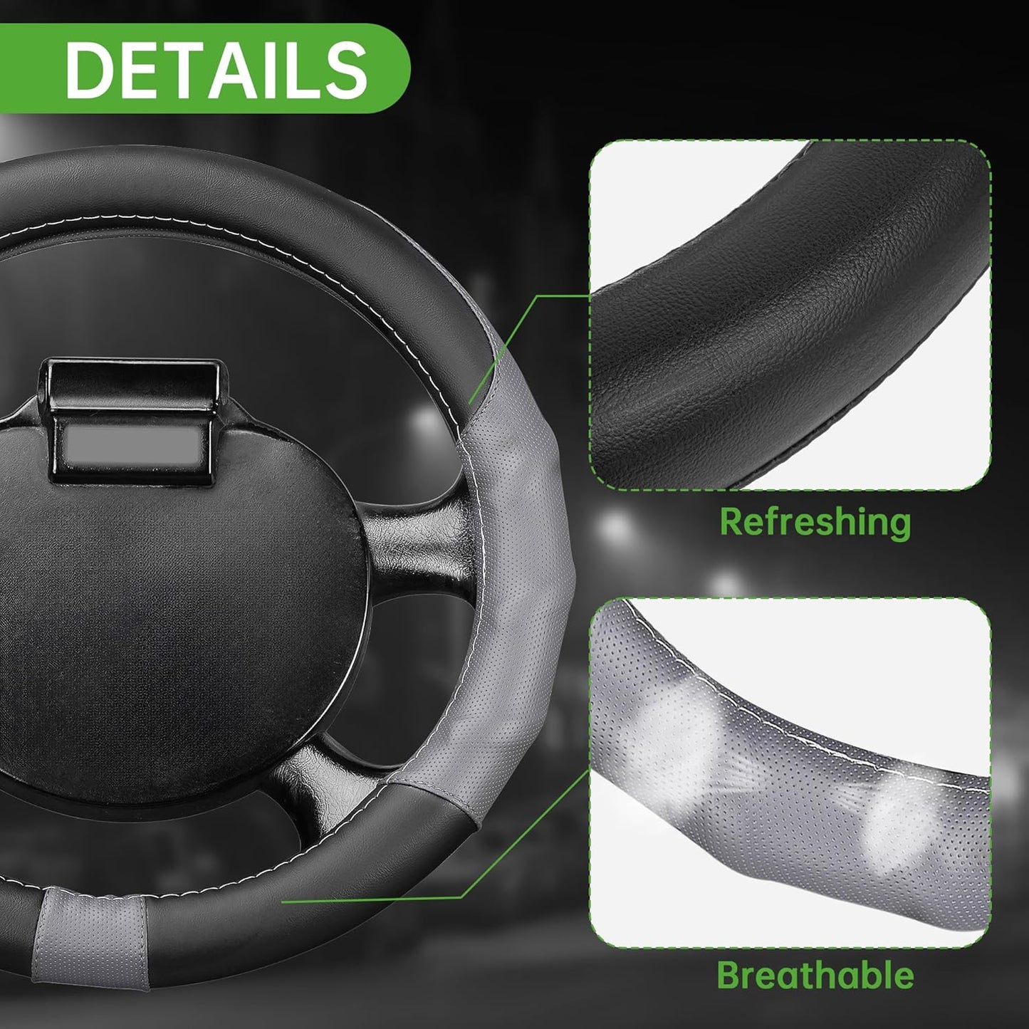 10L0L 13 Inch Golf Cart Steering Wheel Cover for EZGO TXT RXV, Anti Slip PU Leather & Comfortable Grip Feeling-Black Grey