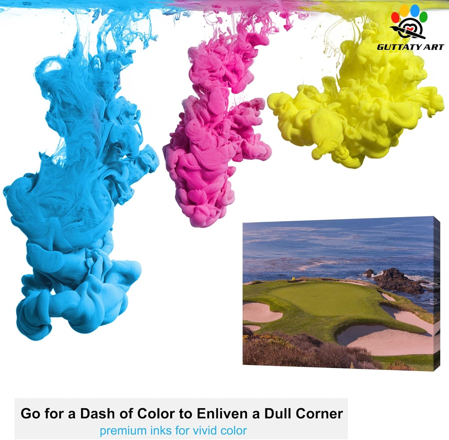 Beach Golf Canvas Wall Art - Pebble Course Picture Print for Living Room, Sport Poster Painting for Bedroom Office Decoration, Framed Artwork for Home 24x36 Inches