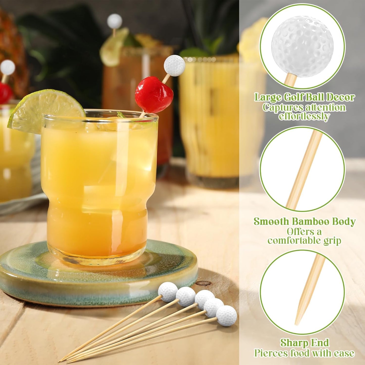 Aneco 100 Pieces Golf Cocktail Picks 4.72 Inch Golf Themed Toothpicks Sports Bamboo Fruit Sandwich Skewer Picks Decorative Toothpicks for Appetizers Cocktail Garnish Party Supplies Catered Events