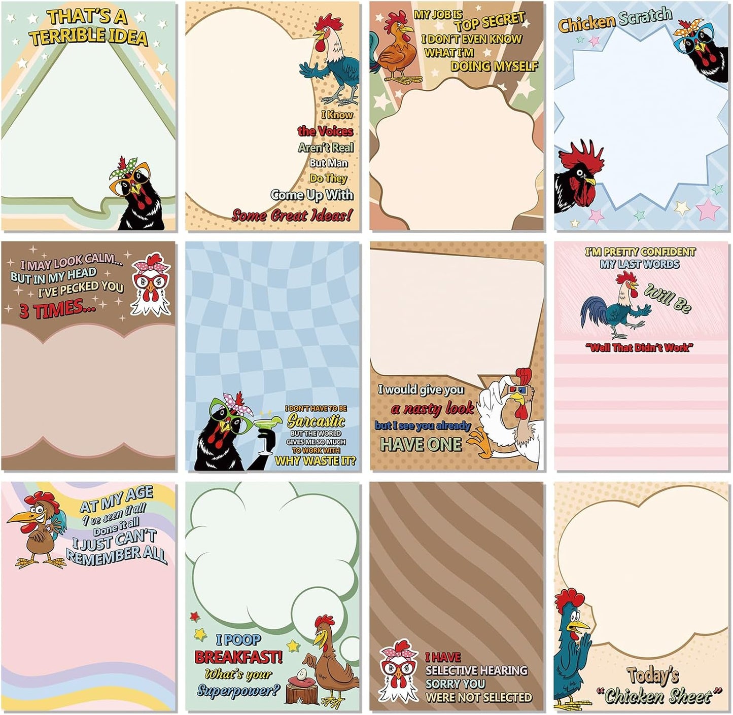 Pajean Funny Notepads with Sayings Sticky Funny Office Supplies to Do List Sarcastic Work Assorted Notepad for Workers, 12 Designs, 3 x 3.93 Inch(Funny Style)