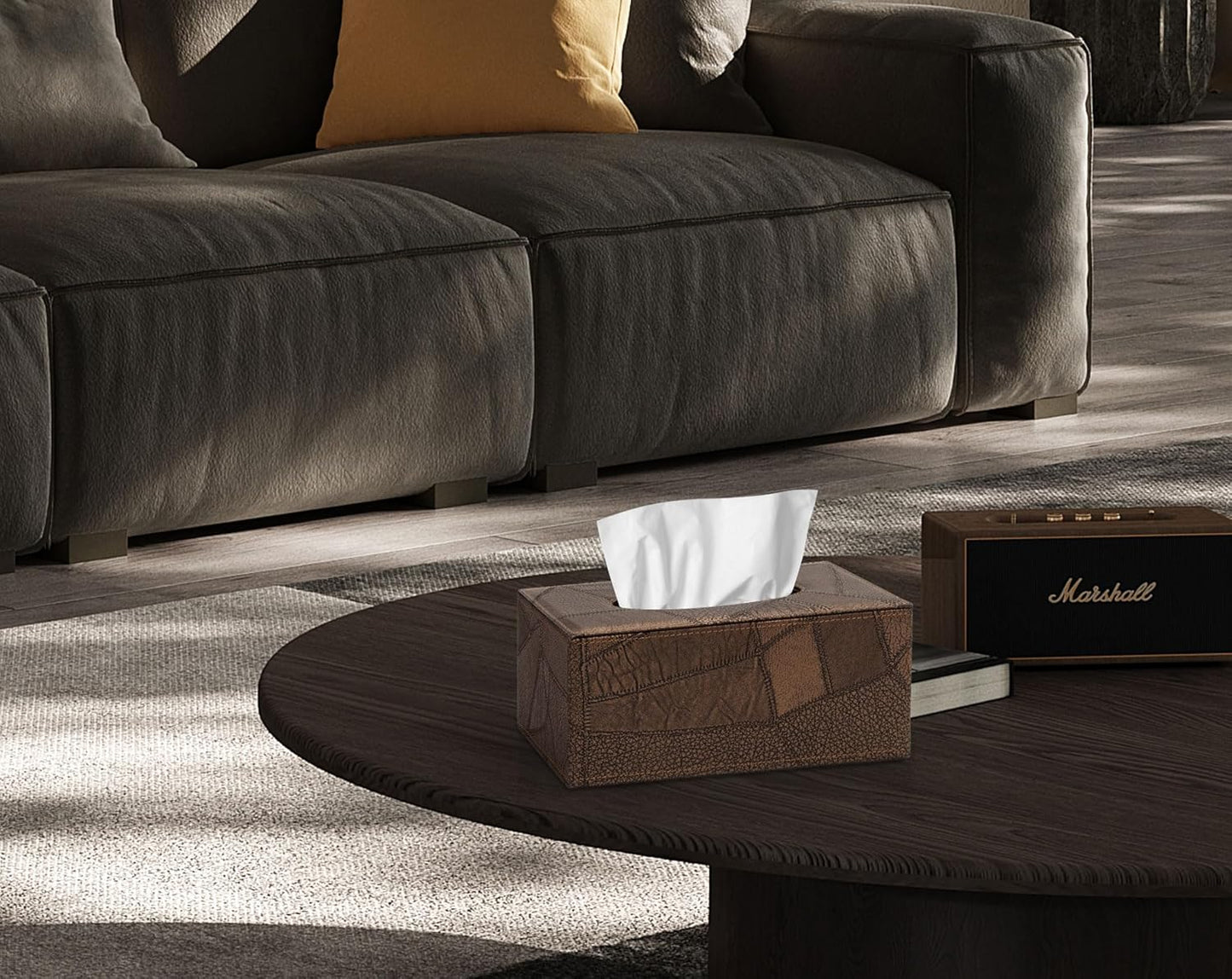 Tissue Box Cover Rectangular Tissue Box Holder for Bathroom (Retro Brown)