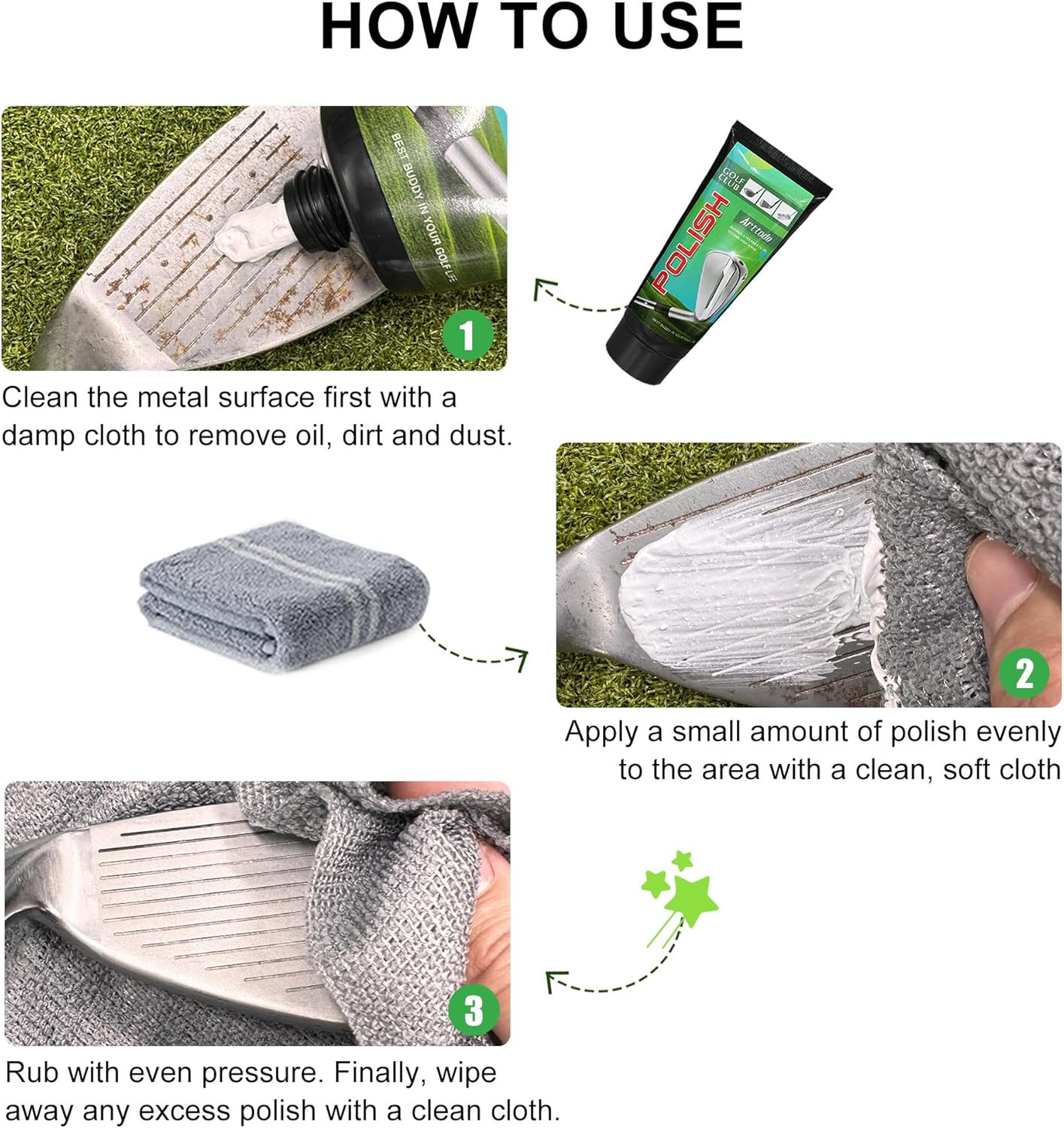 Golf Club Polish, Golf Club Cleaner and Scratch Remover, Long Lasting Golf Club Polish for Metal, Zinc, Aluminum & Steel Clubs Golf Accessories