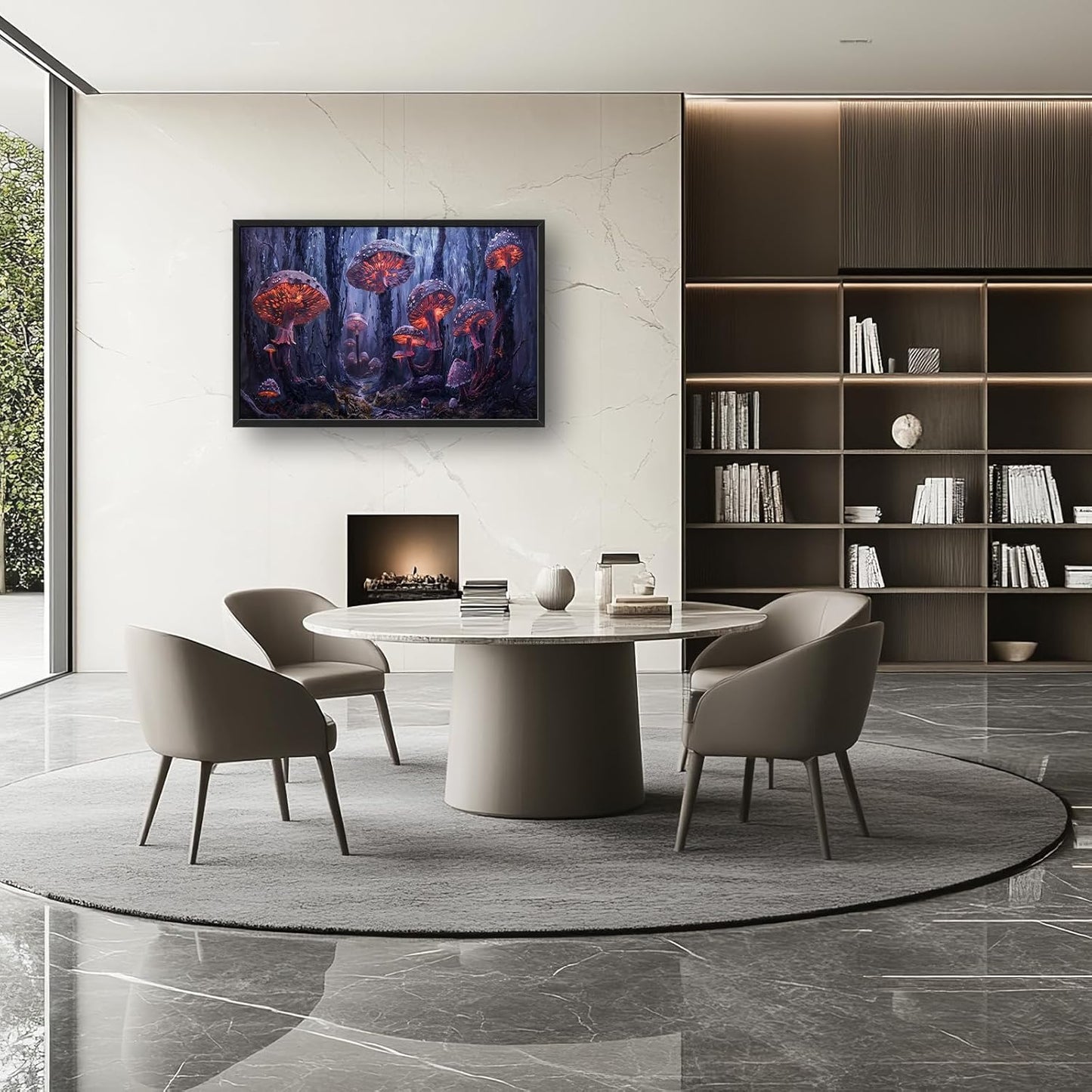 Large Mushroom Framed Wall Art for Living Room Forest Mushroom Canvas Wall Decor Rustic Pictures Print Painting Artwork Modern Home Decorations for Bedroom Office 36x24 inch