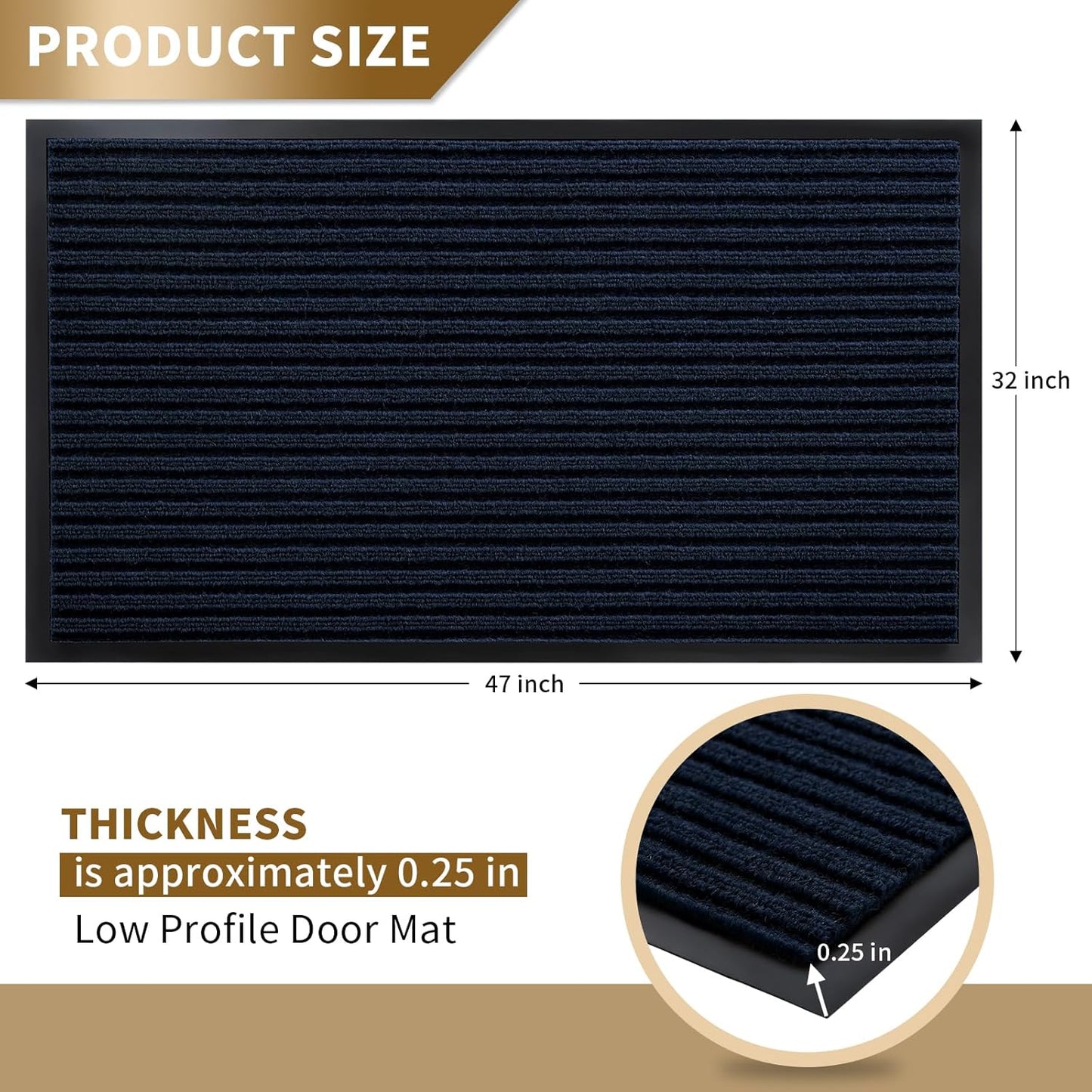 Yimobra Front Door Mat Outdoor Indoor Entrance, 100% Waterproof All-Season All Weather Doormat, Welcome Matt Outside Entry, Non Slip, Low Profile, Heavy Duty Patio Porch Floor Mats,47 x 32,Navy Blue