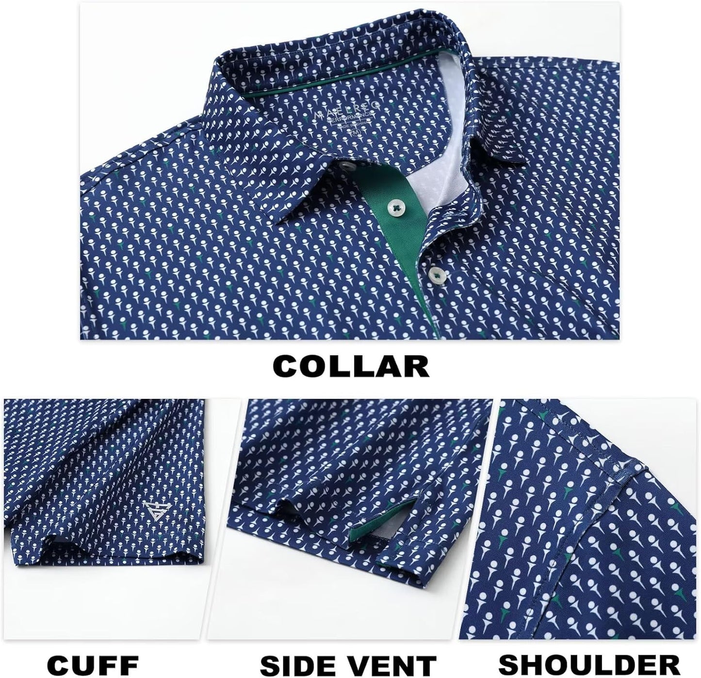 M MAELREG Mens Golf Shirt Short Sleeve Dry Fit Print Moisture Wicking Performance Patterns Collared Polo Shirt