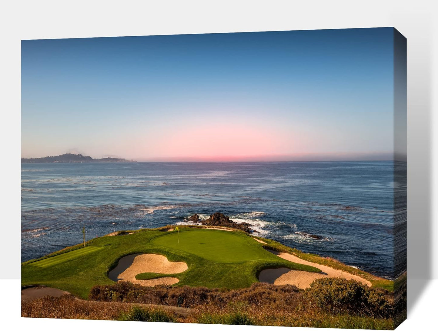 Golf Canvas Wall Art, Pebble Beach Golf Links Painting Prints for Living Room Wall Decor, Men's Sports Golf Course Poster Picture for Bedroom Decor, Framed Artwork for Office Home Decor 18x24 Inches