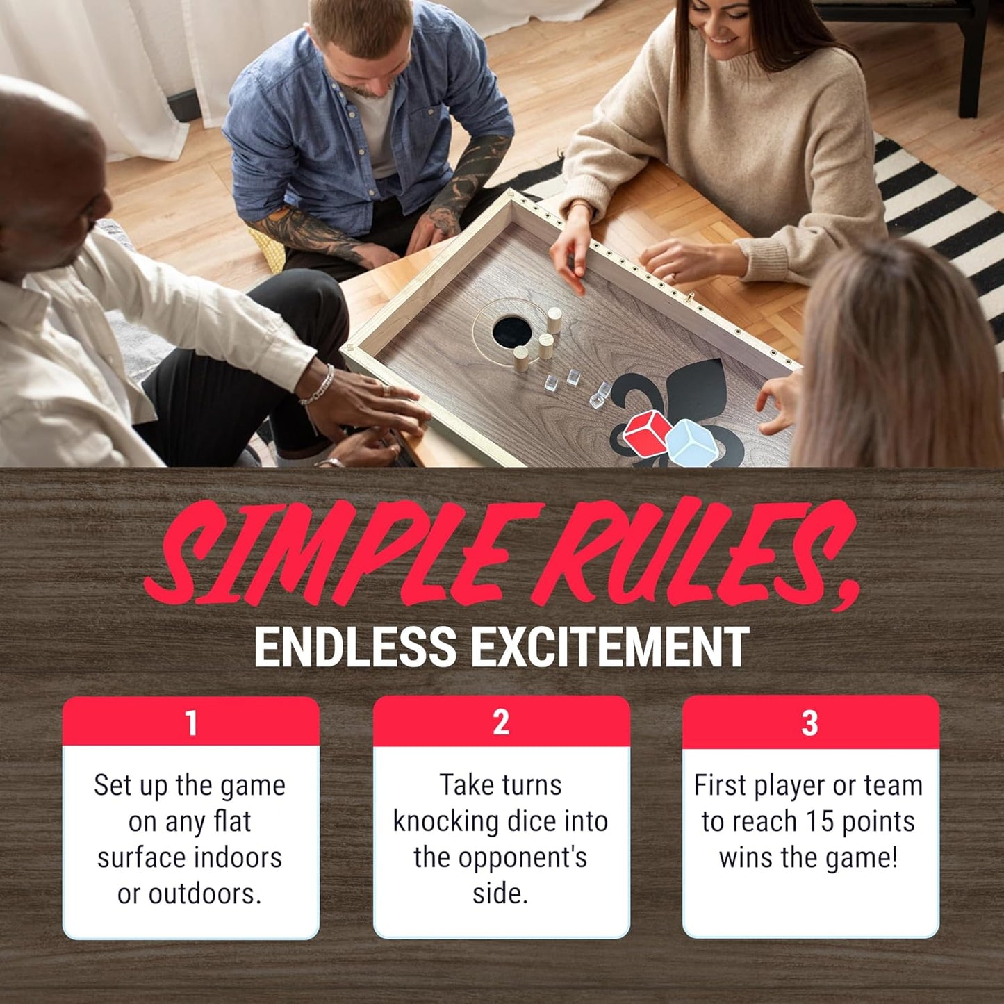 Knockin Dice with Carrying Case, Portable Multiplayer Alternative to Yard Washers or Any 2 or 4 Player Games, Fun Entertainment for Family Gatherings, Social Events & More - Across the Board Game