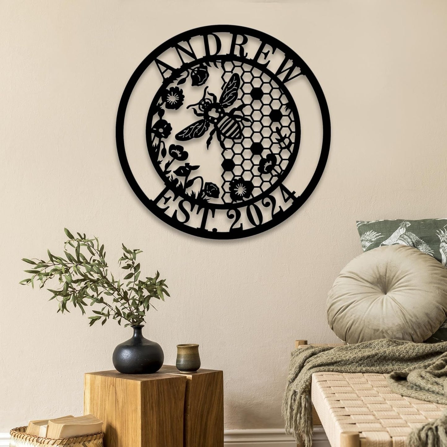 Personalized Honey Bee Metal Wall Art Custom Outdoor Garden Sign Name Bee Farm Decor Gift for Gardener or Bee Keeper Custom Honey Farm Sign