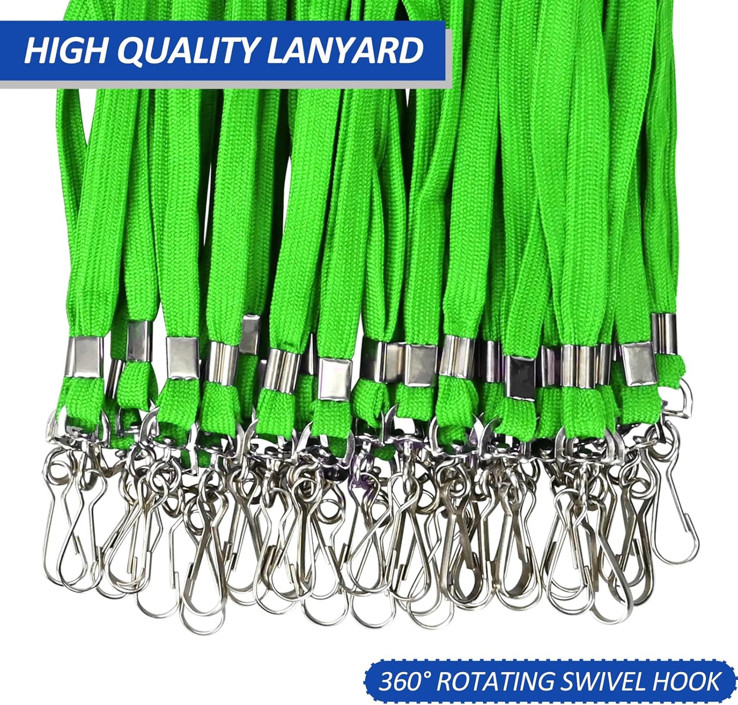 100Pcs Flat lanyards for ID Badge Durable Neck Lanyards with Swivel Hook, Comfortable Neck Straps lanyards with Badge Clip (Green)