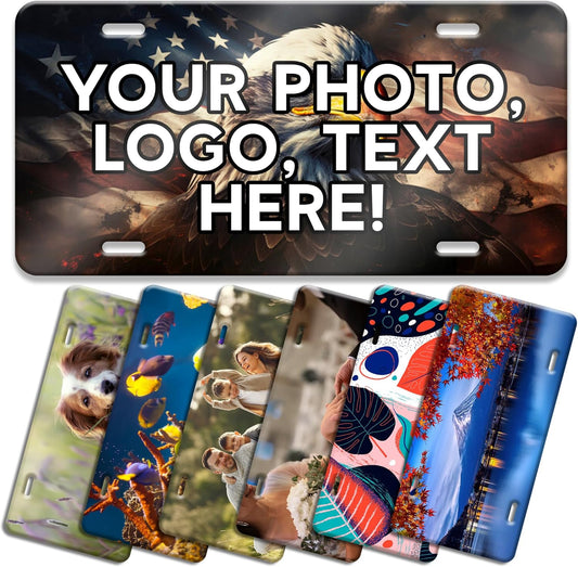 VulgrCo Custom License Plate - UV Printed Personalized License Plate for Car, Truck, SUV, Photo & Logo, Door Plate Cover, Vanity Auto Accessory, 6x12 Inch