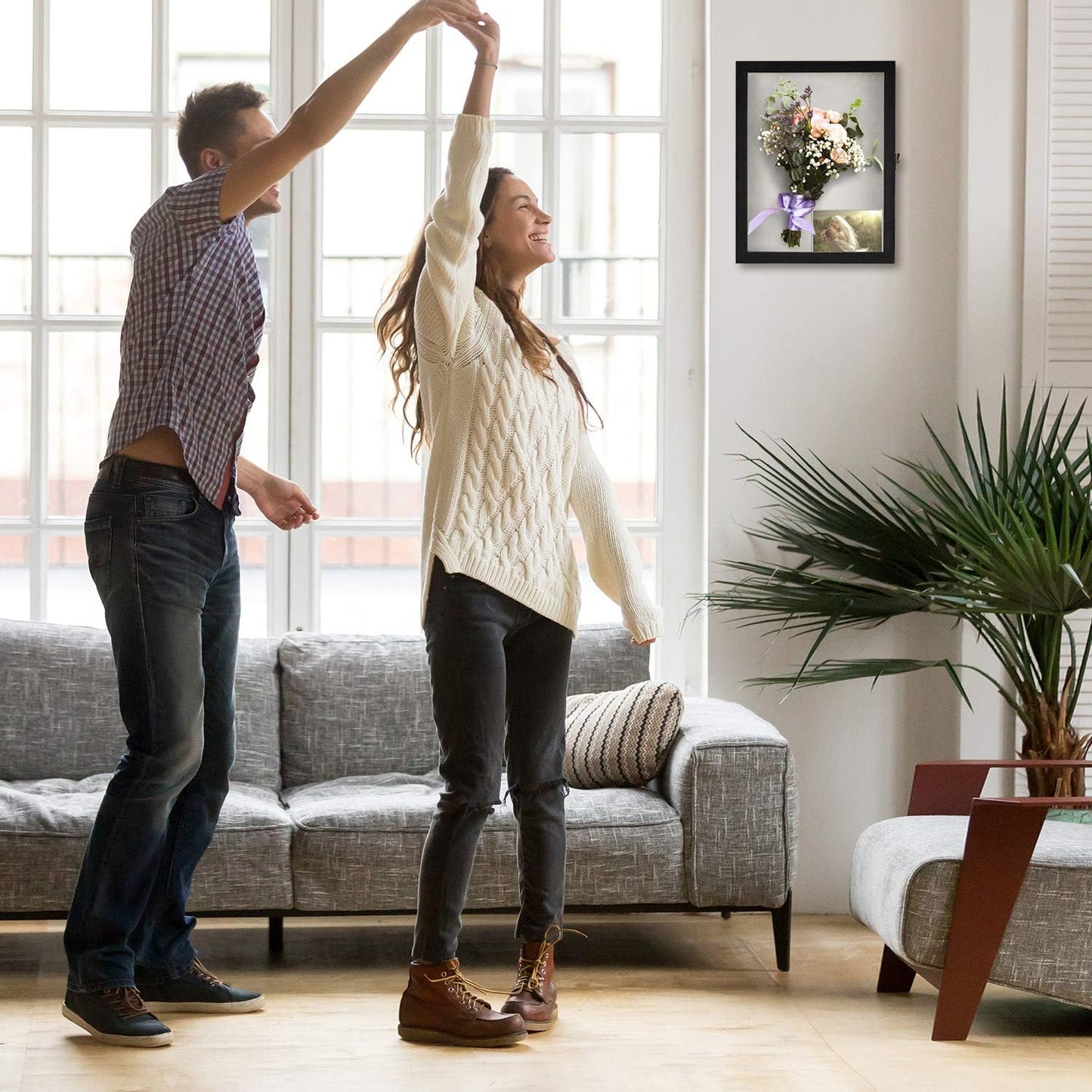 TJ.MOREE Flowers Shadow Box Display Case 11 x 14 Large Shadowbox Frame with Glass Window Door Wedding Bouquet Medals Photos Memory Box for Keepsakes - Rustic Black