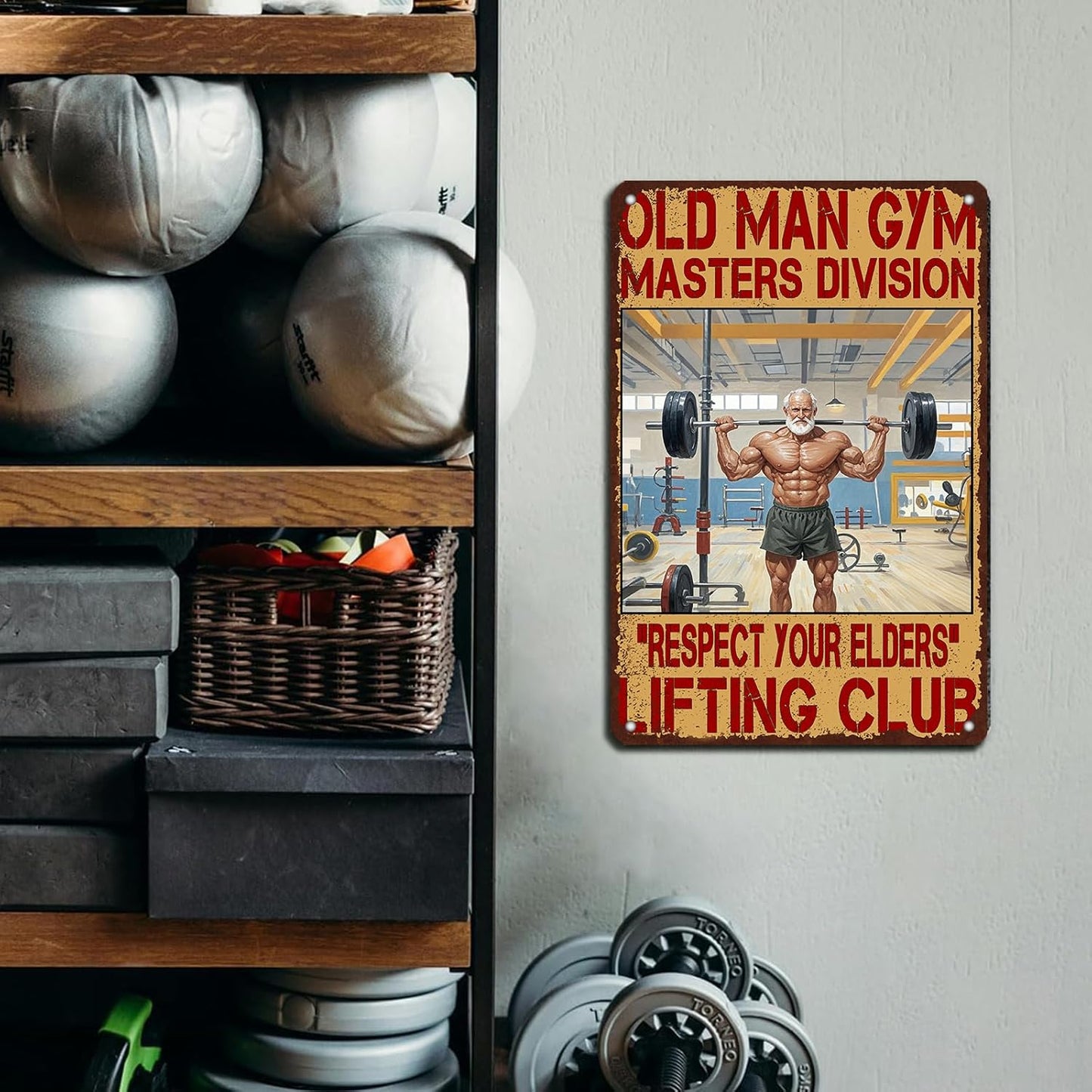 Gym Posters Old Man Gym Metal Tin Sign Weightlifting Signs Home Gym Man Tin Sign Gym Bar Pub Sign Poster Garage Bar Pub 8x12 Inch