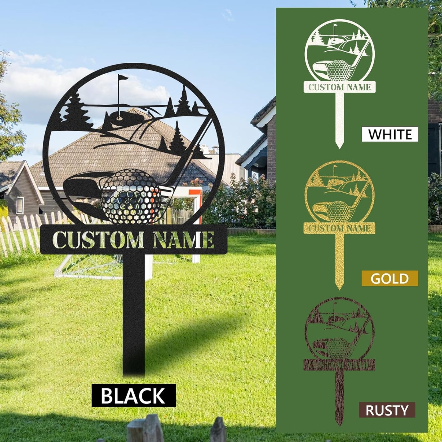 Personalized Golf Tee Garden Sign, Golf Memorial Stake, Custom Name Sign, Lawn Patio Golf Course Decorations Outdoor, Metal Yard Art, Rustic Sporting Garden Decor, Personalized Golf Gifts Color05