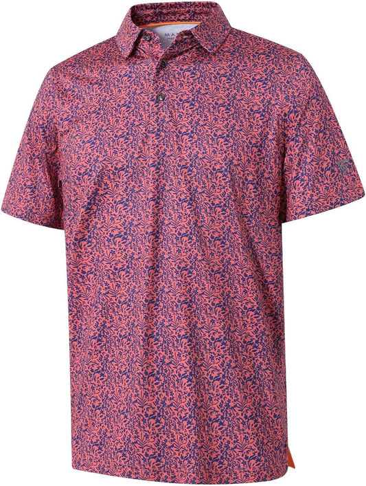 Golf Shirts for Men Dry Fit Short Sleeve Print Performance Moisture Wicking Polo Shirt