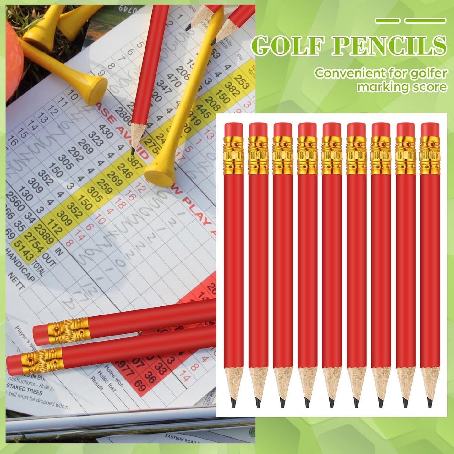 50 Pcs 4 Inch Mini Golf Pencils with Erasers Bulk Pack of Wooden Pencils for Parties Weddings School and Offices (Red)