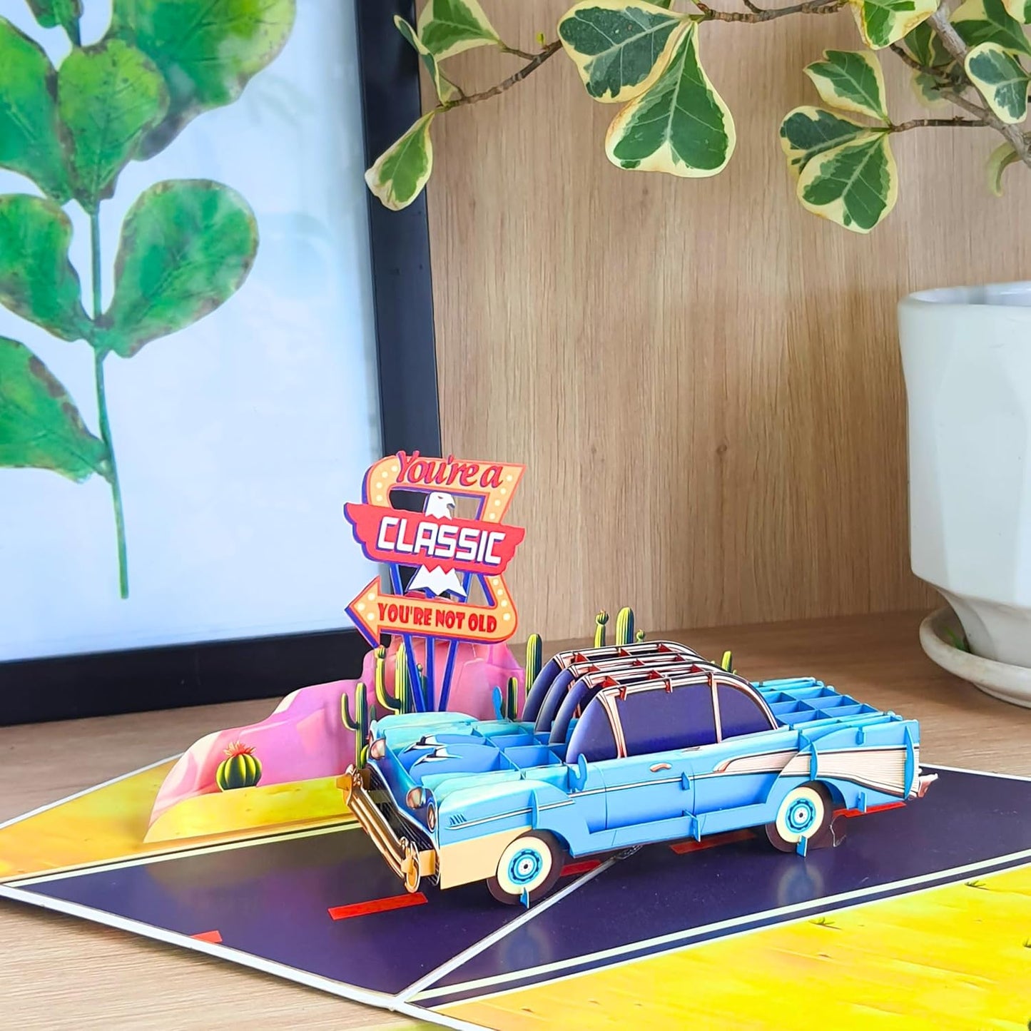 HEARTAGS- Pop Up Birthday Card for Men, Classic Car Birthday Card For Dad, Husband, Brother, Son, Grandpa, 3D Popup Greeting Cards Size 6x8 inches Includes Message Note and Envelop