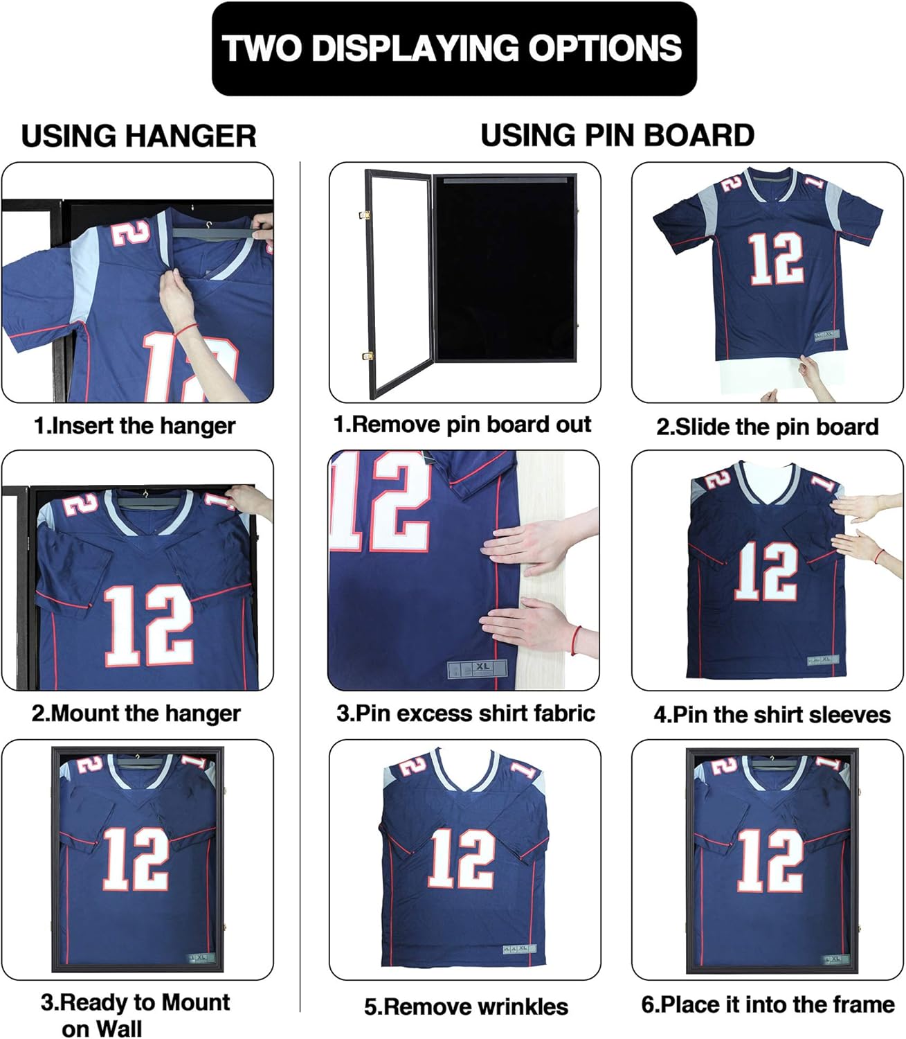 IHEIPYE Jersey Frame Display Case 2 Pack - Large Sport Jersey Shadow Box with 98% UV Protection Acrylic for Baseball, Basketball, Football, Soccer, Hockey, Shirt and Uniform