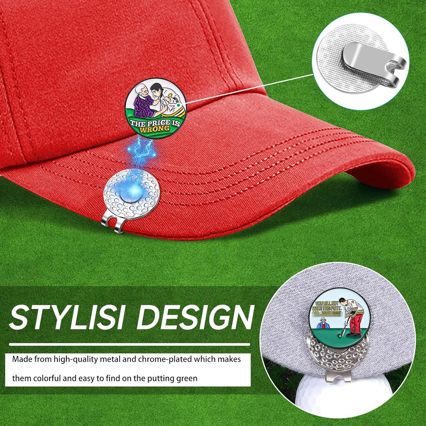 Funny Magnetic Ball Markers Clips, Distinctive Enamel Golf Ball Markers for Putting Green, Golf Ball Marker Hat Clips Magnet for Golf Lovers Gifts Golfing Accessories
