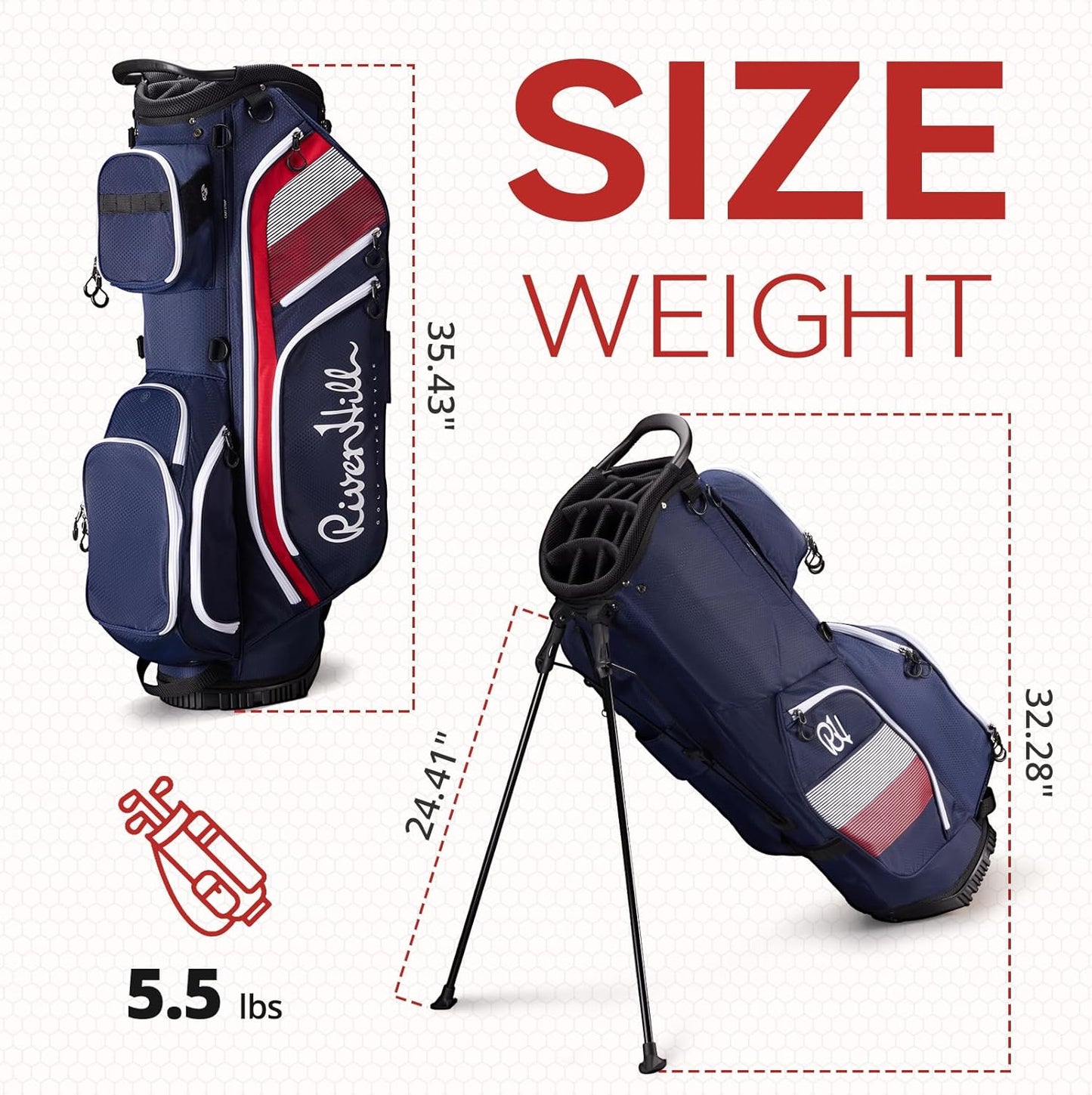 14 Way Golf Stand Bag, Lightweight Golf Bags w/Full-Length Dividers, 9 Pockets, Padded Strap, Cooler Pocket, High-Tech Zippers, Rain-Hood, Free Shoe Bag for Men & Women