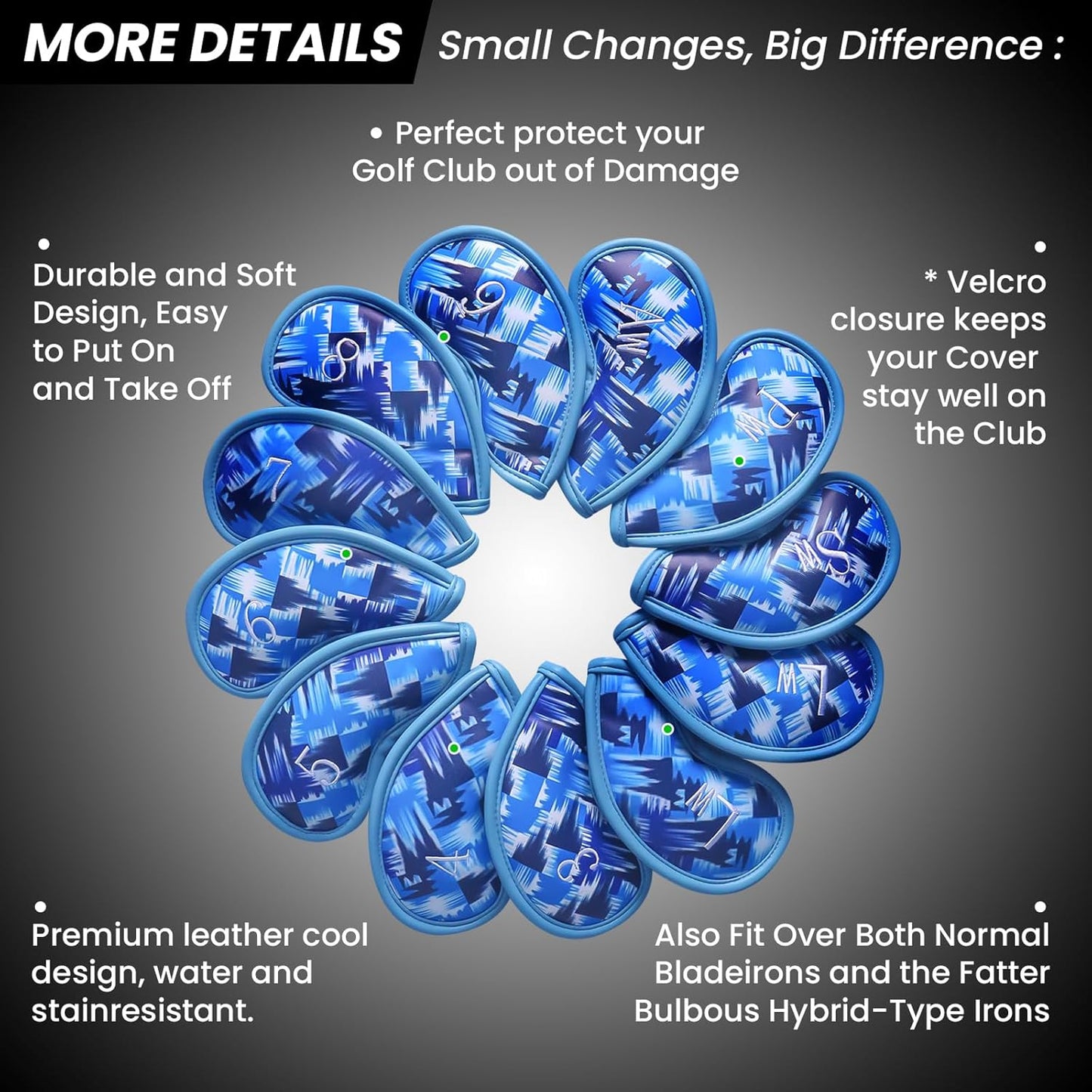 Golf Club Covers Iron Value 12 Pack Stylish Synthetic Leather Headcover, Embroidery Numbers Head Covers Universal Protector Fit Main Iron Wedge Clubs, Accessories Travel for Men Women